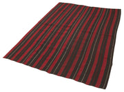 Handmade Area Rug - Anatolian Kilim Purple Striped Cotton Wool Carpet 4'7''x6'6''