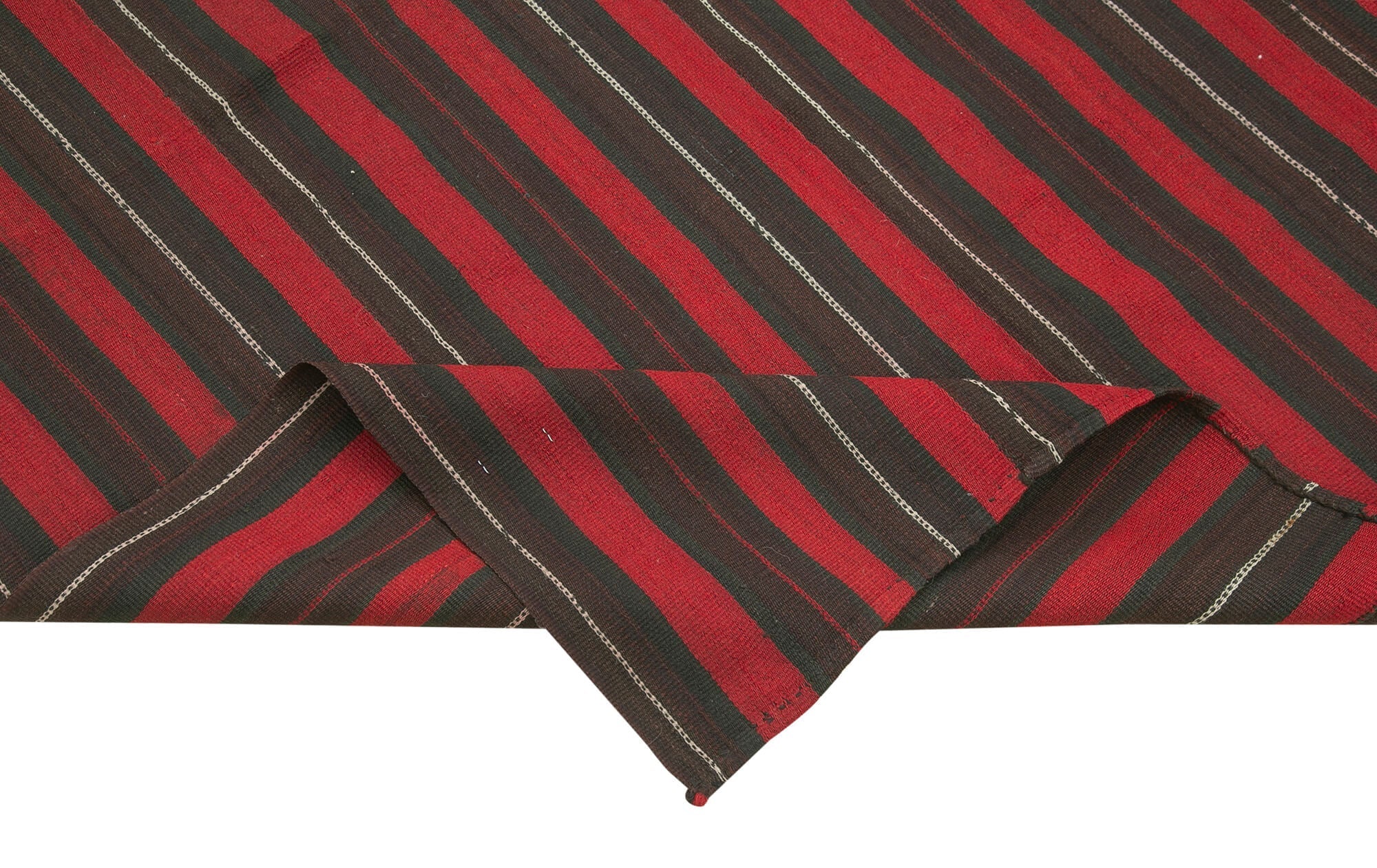 Handmade Area Rug - Anatolian Kilim Purple Striped Cotton Wool Carpet 4'7''x6'6''