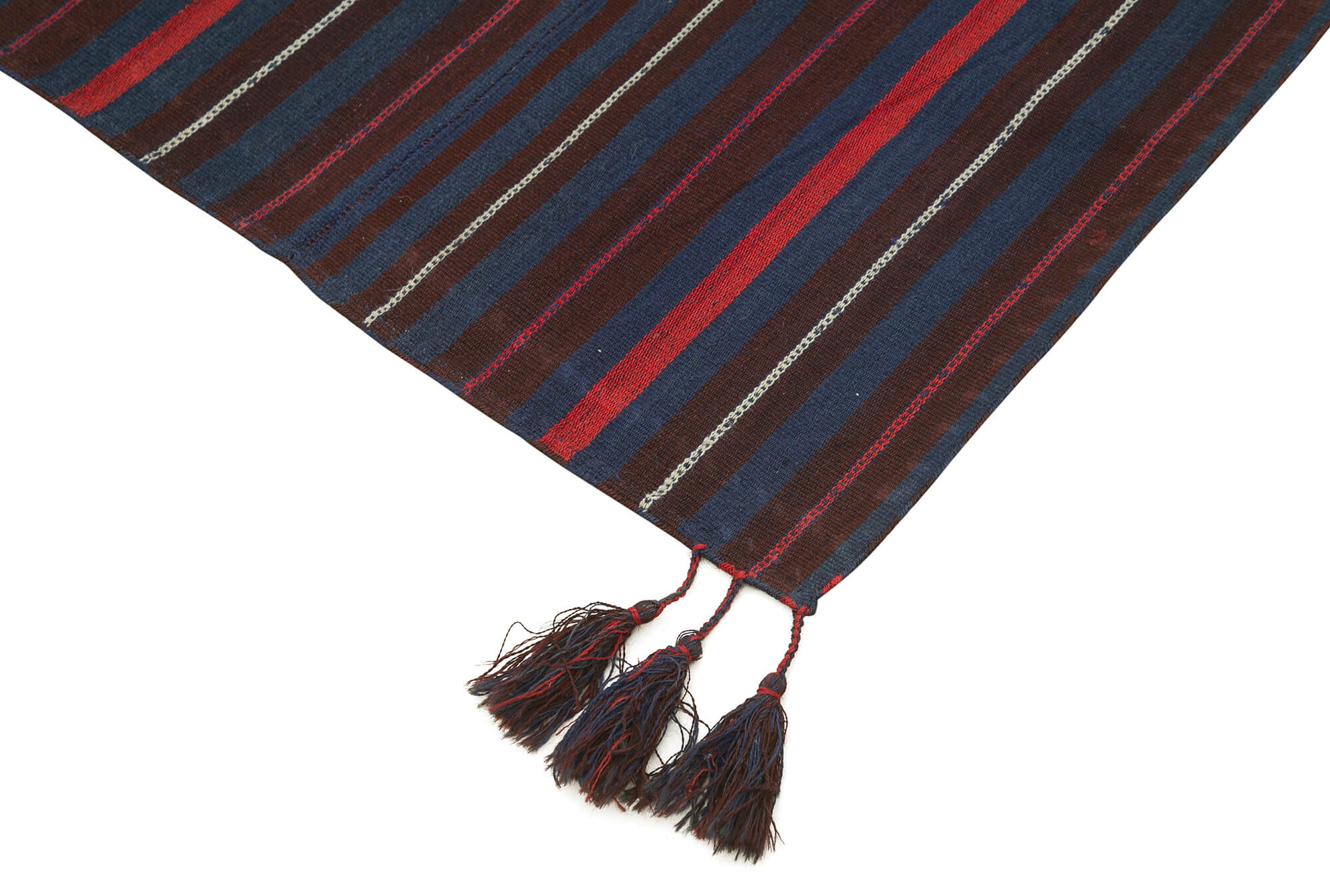 Handmade Area Rug - Anatolian Kilim Purple Striped Cotton Wool Carpet 5'1" x 6'11"