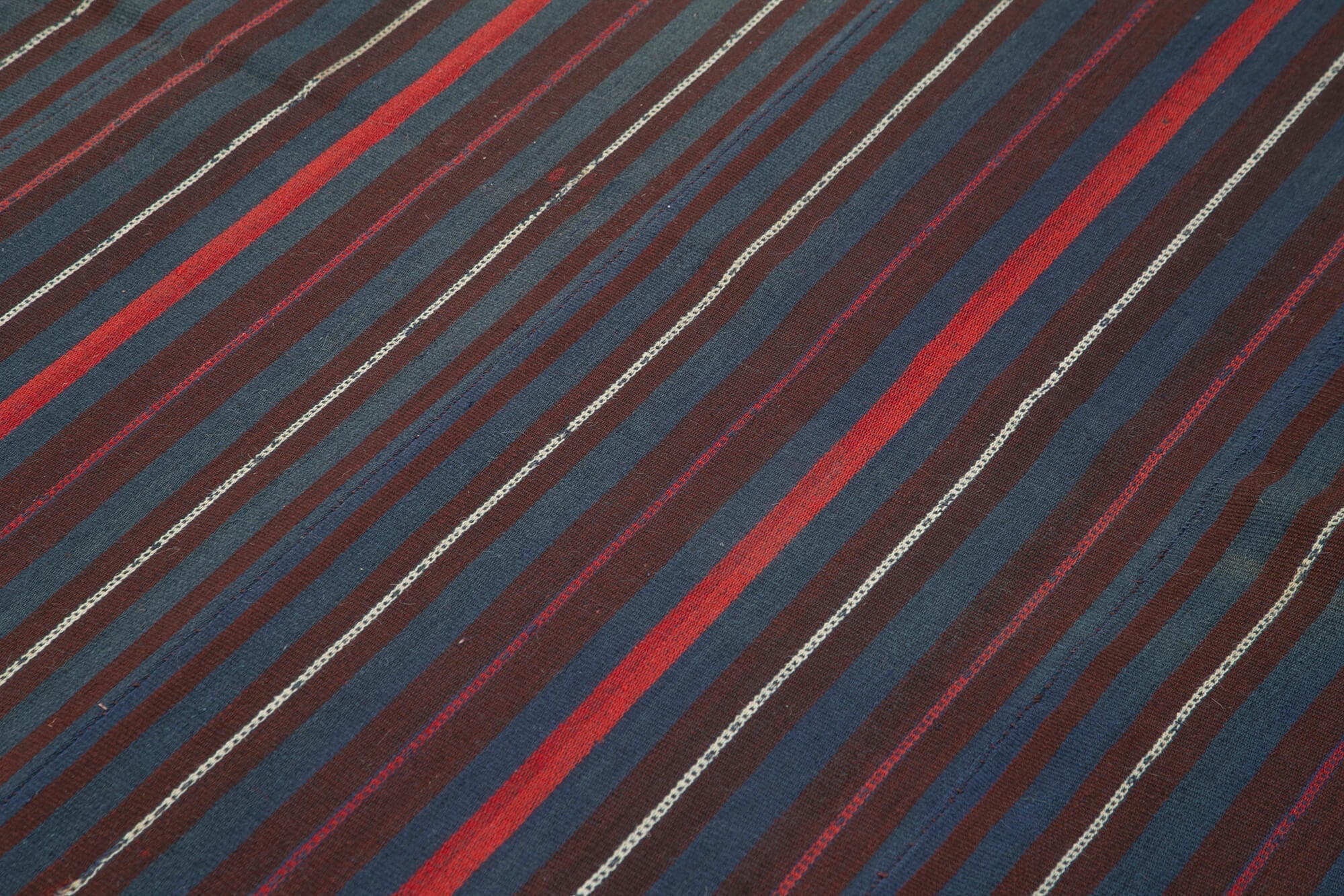 Handmade Area Rug - Anatolian Kilim Purple Striped Cotton Wool Carpet 5'1" x 6'11"