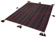 Handmade Area Rug - Anatolian Kilim Purple Striped Cotton Wool Carpet 5'1" x 6'11"