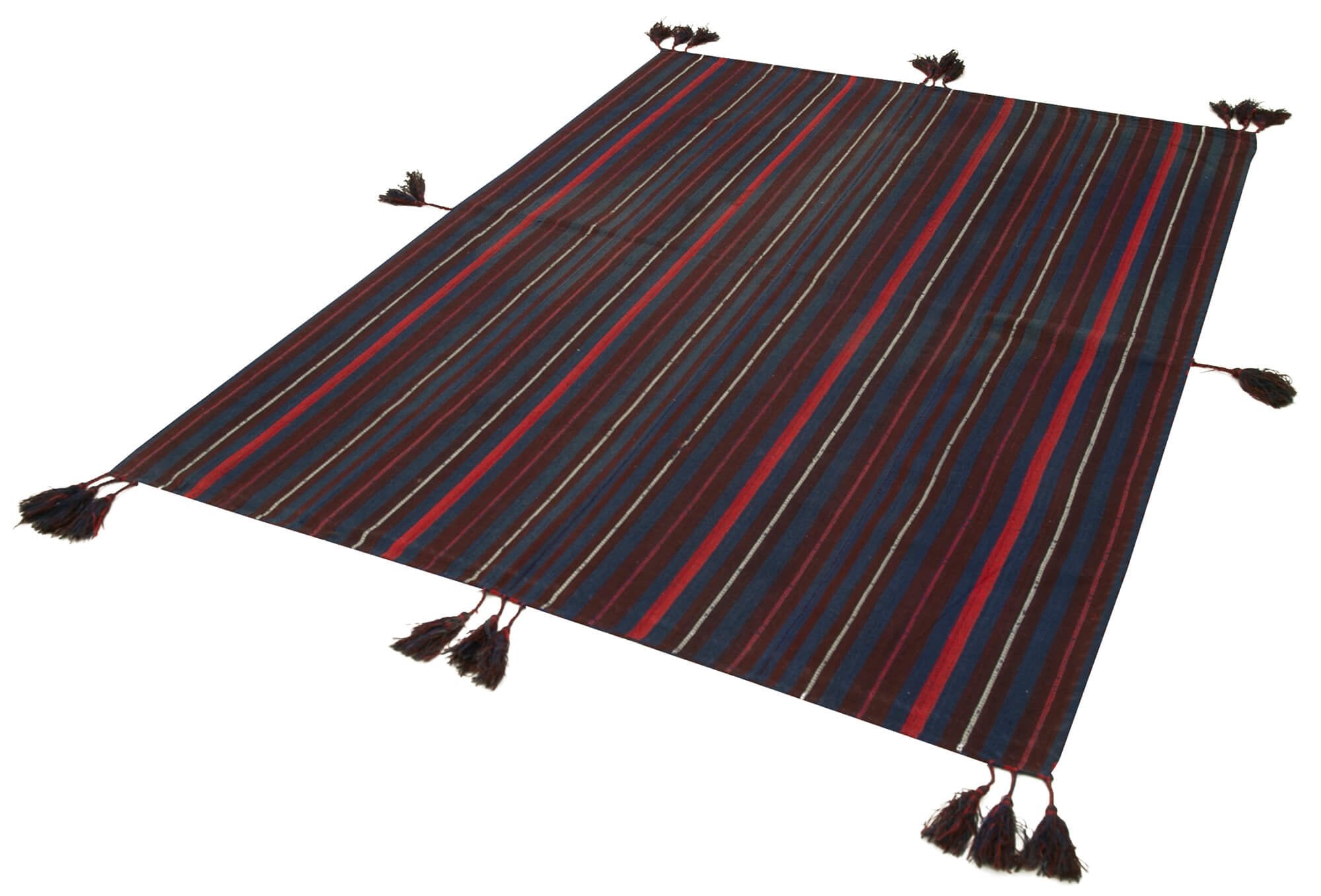 Handmade Area Rug - Anatolian Kilim Purple Striped Cotton Wool Carpet 5'1" x 6'11"
