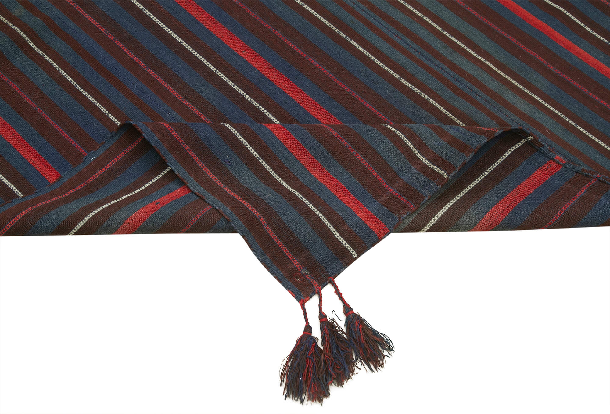 Handmade Area Rug - Anatolian Kilim Purple Striped Cotton Wool Carpet 5'1" x 6'11"