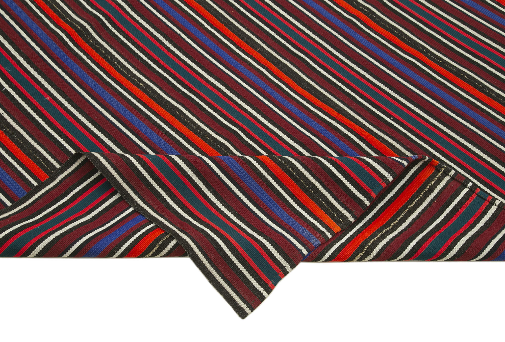 Handmade Area Rug - Anatolian Kilim Purple Striped Wool Cotton Carpet 5'8''x7'9''