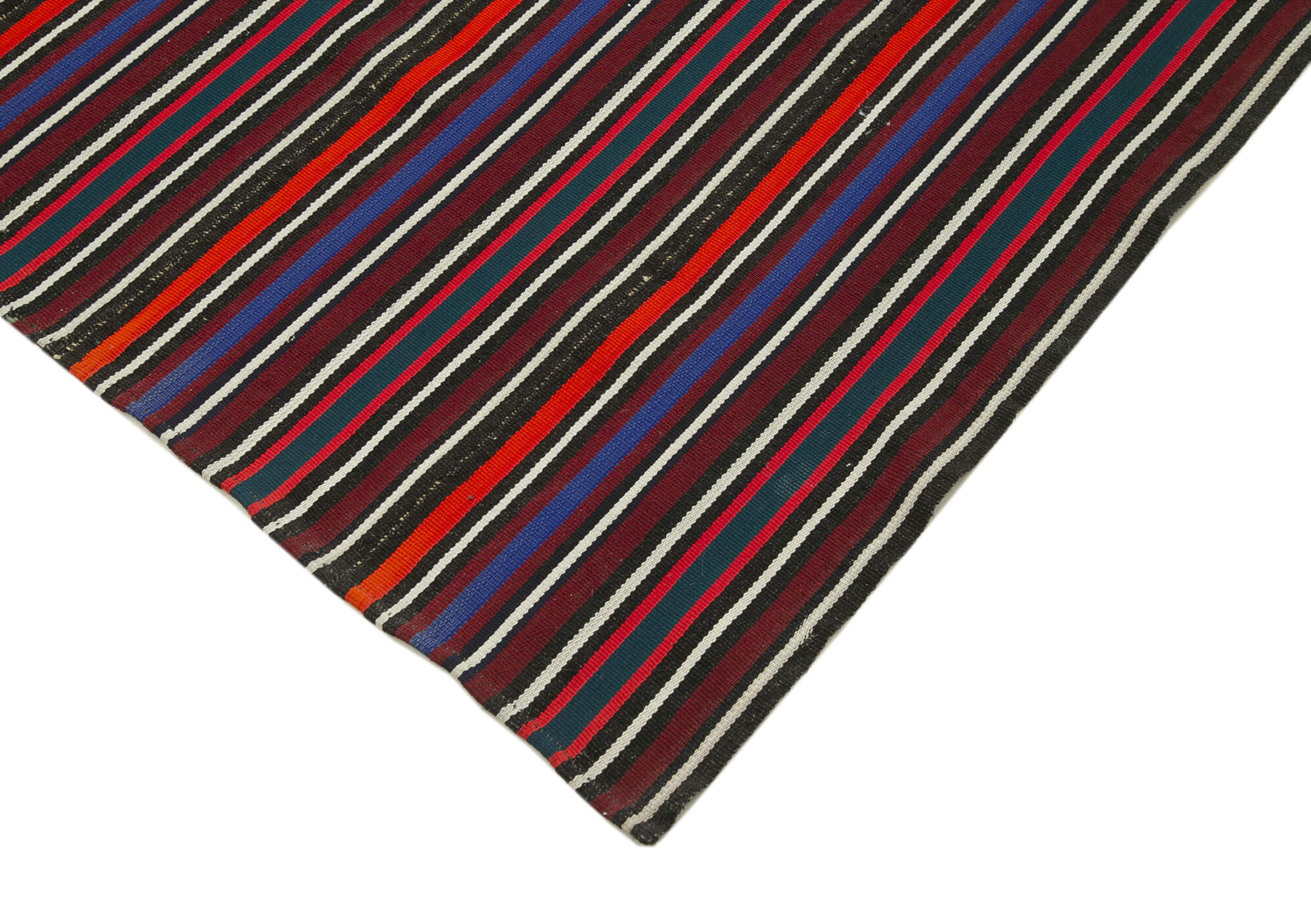 Handmade Area Rug - Anatolian Kilim Purple Striped Wool Cotton Carpet 5'8''x7'9''