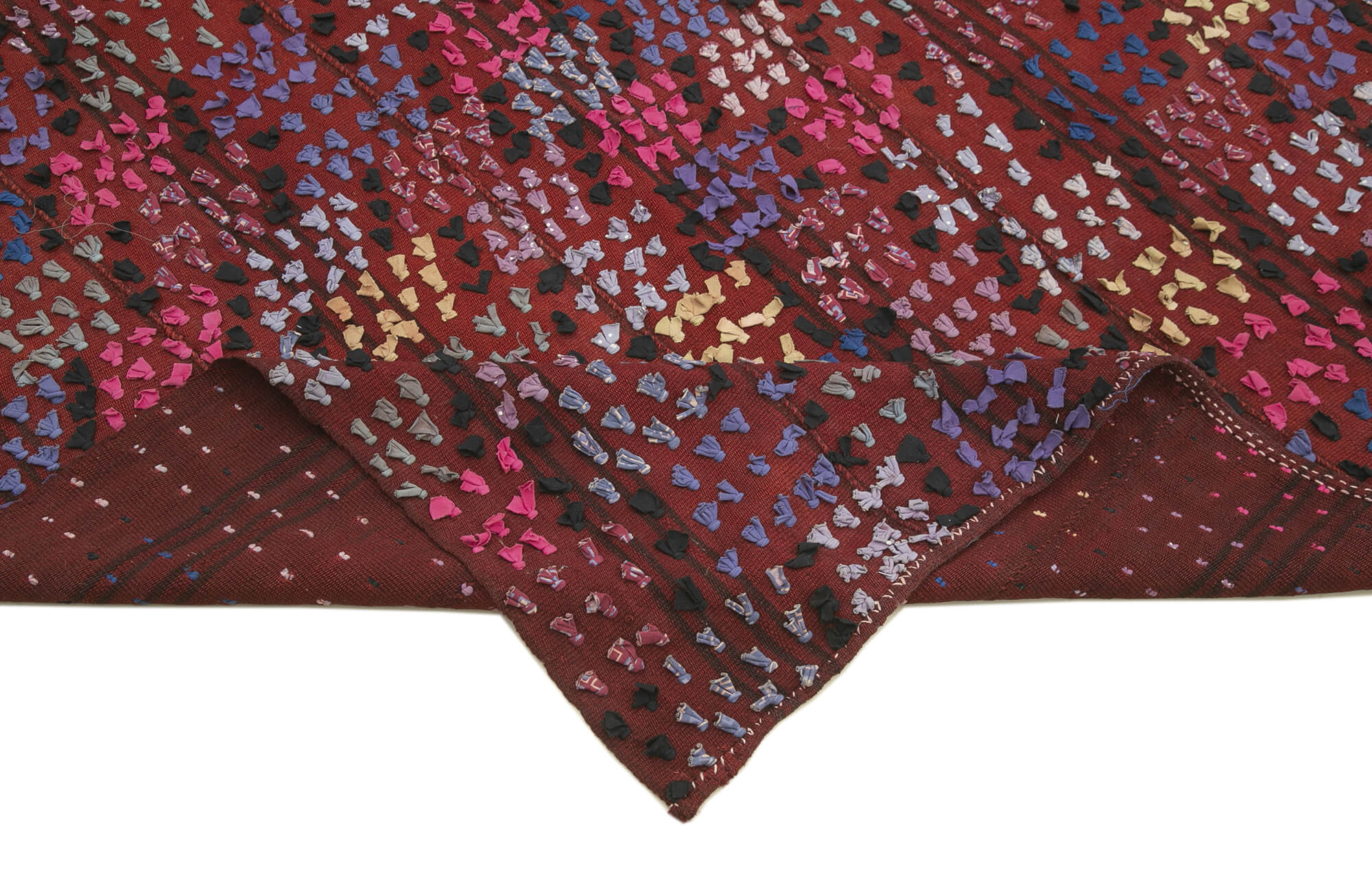 Handmade Area Rug - Anatolian Kilim Purple Striped Cotton Wool Carpet 5'10''x8'0''
