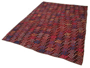 Handmade Area Rug - Anatolian Kilim Purple Striped Cotton Wool Carpet 5'10''x8'0''