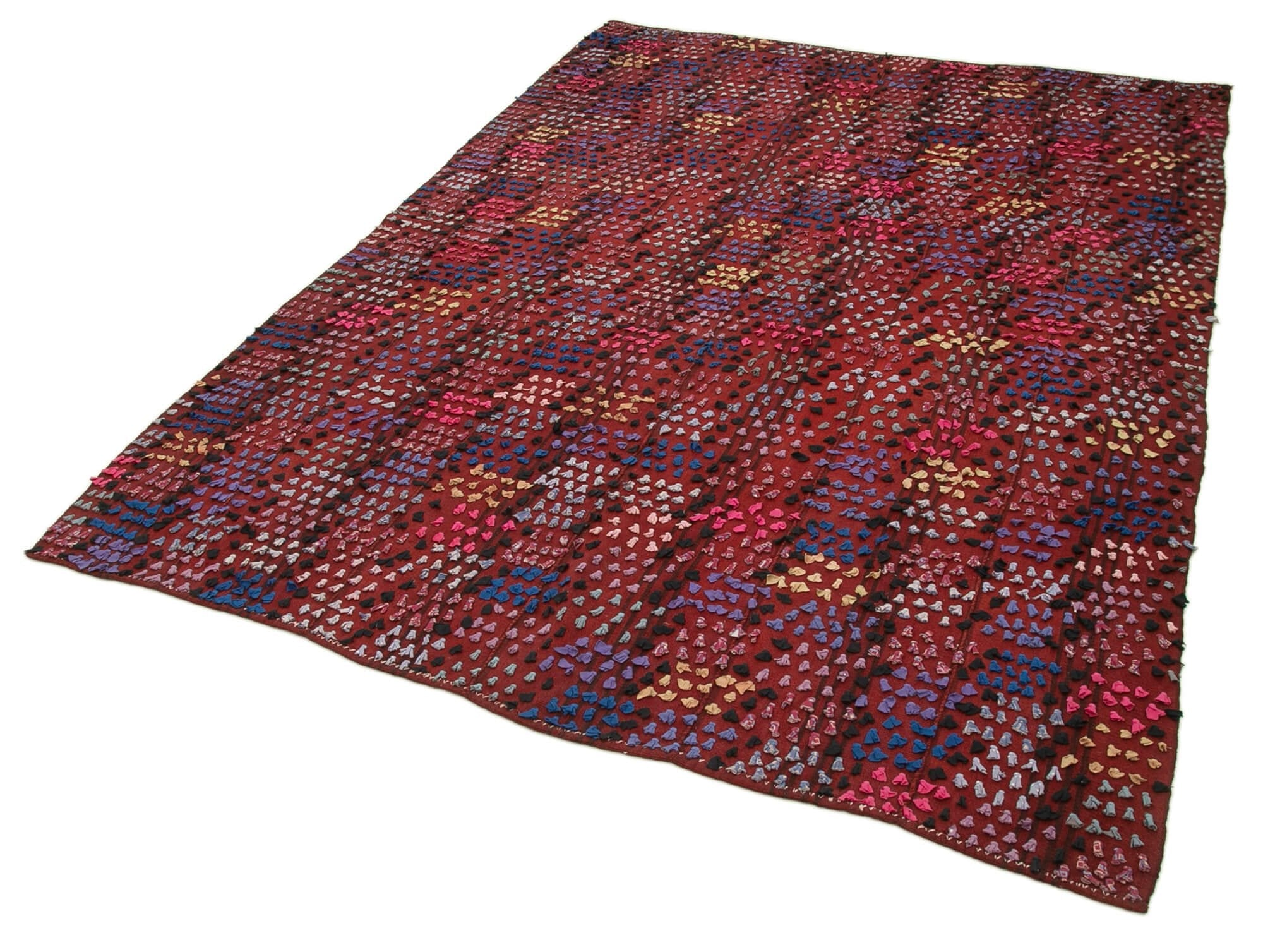 Handmade Area Rug - Anatolian Kilim Purple Striped Cotton Wool Carpet 5'10''x8'0''