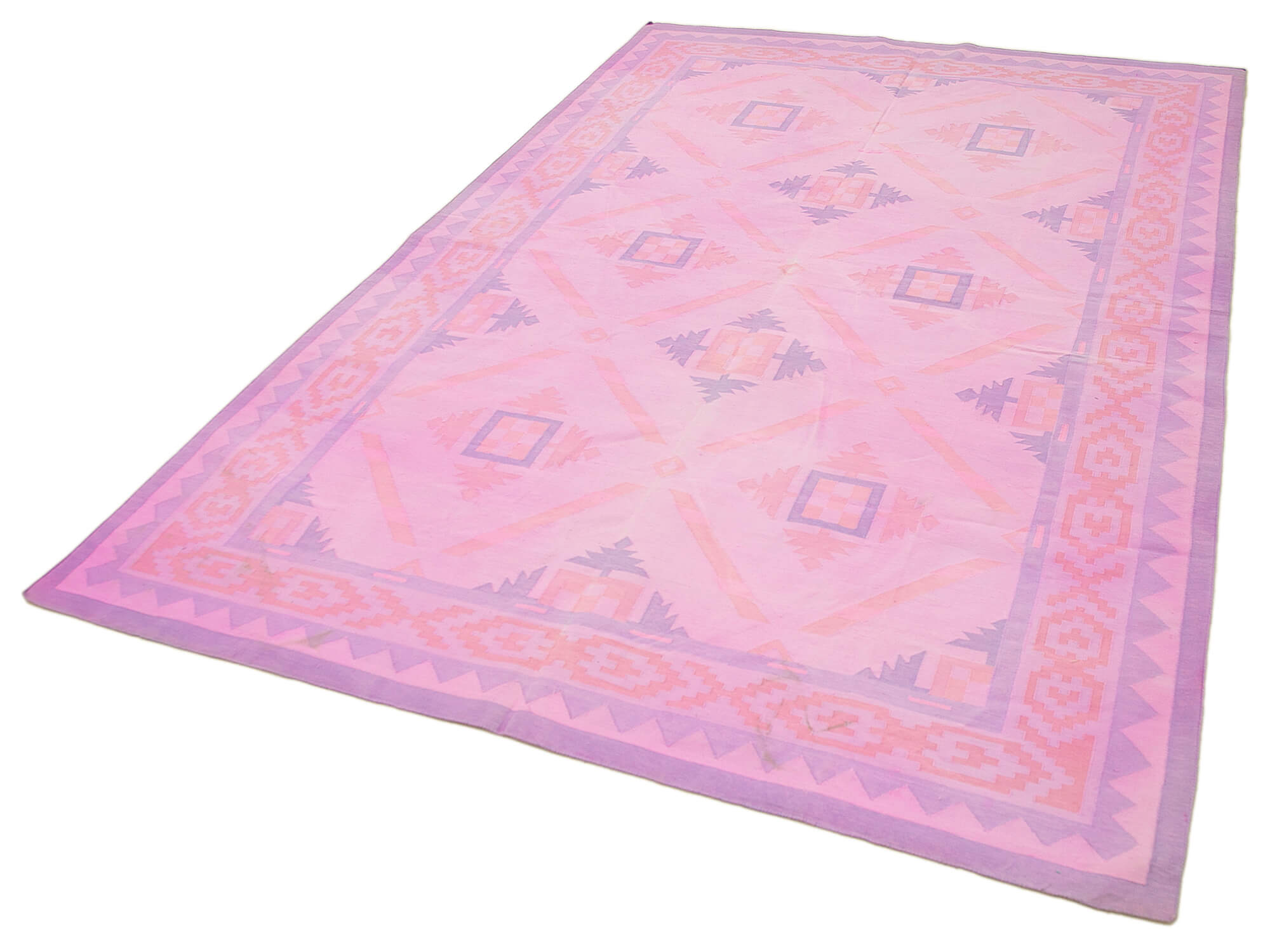 Handmade Area Rug Anatolian Kilim Rug - Pink Striped Cotton Wool Carpet 5'10''x9'1''