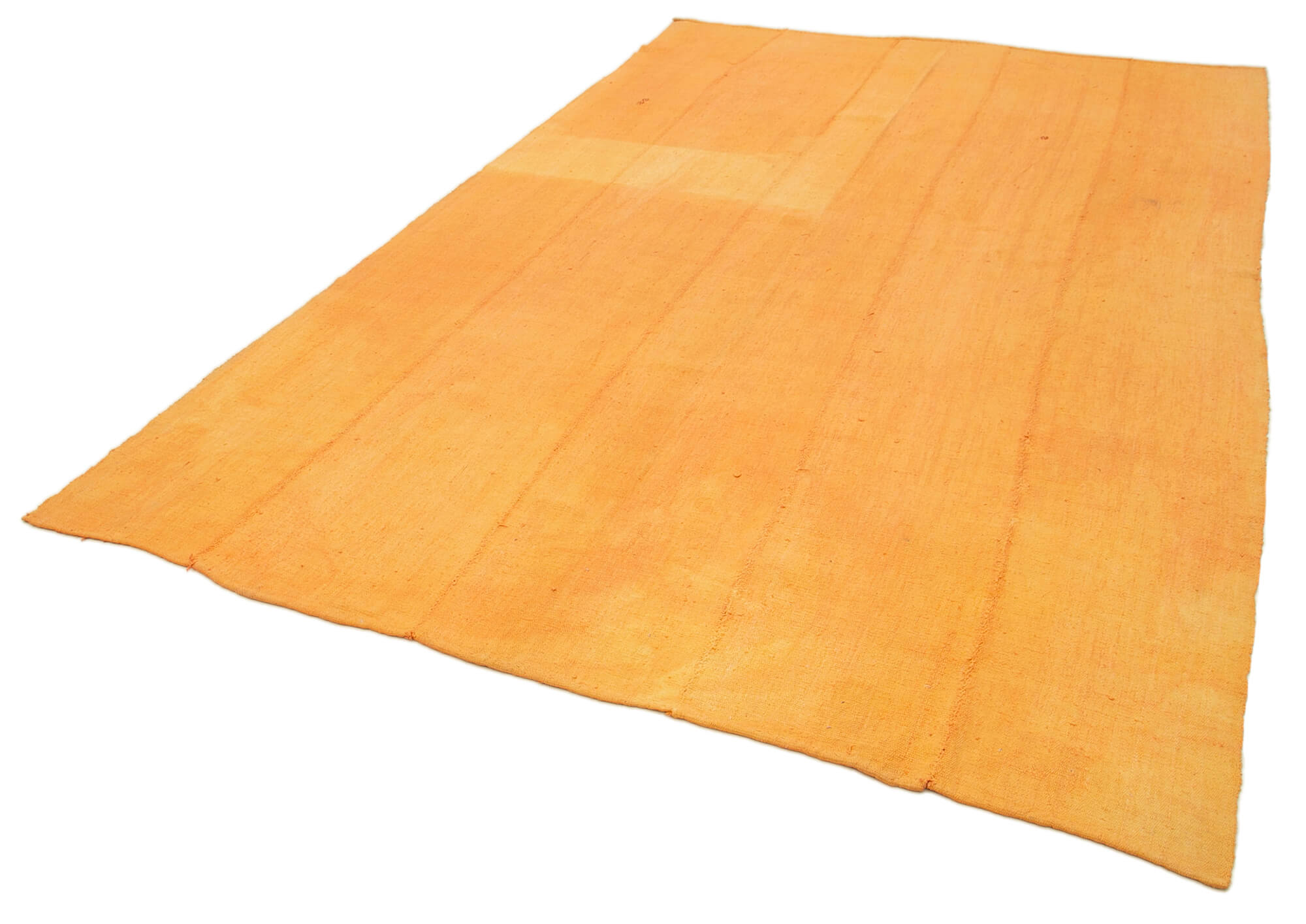 Handmade Area Rug - Anatolian Kilim Yellow Striped Cotton Wool Carpet 7'x11'