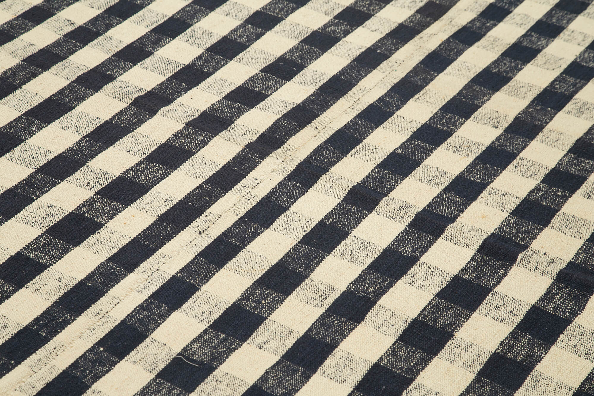 Handmade Area Rug | Anatolian Kilim Black Striped Cotton Wool Carpet 6'9''x10'8''
