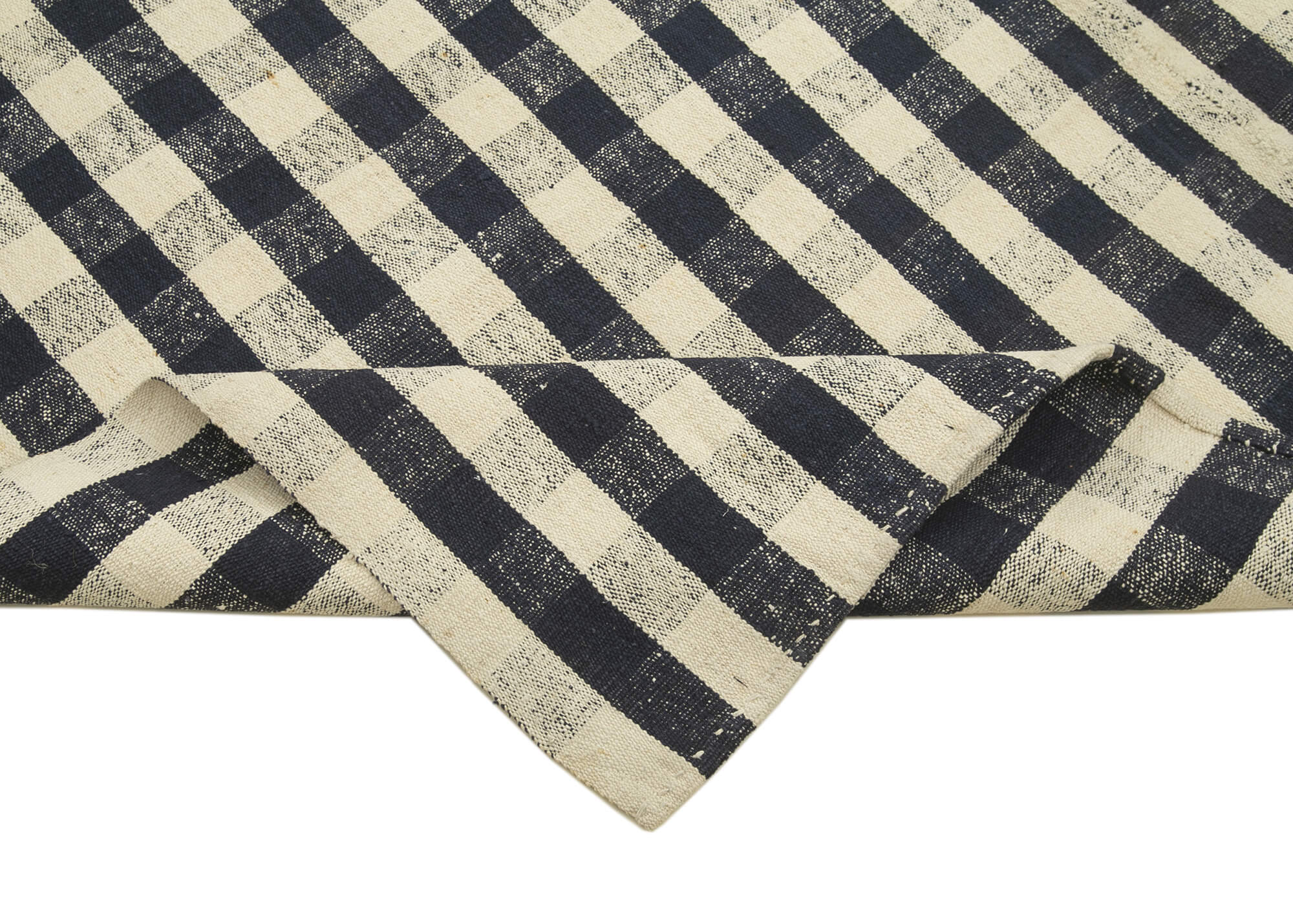 Handmade Area Rug | Anatolian Kilim Black Striped Cotton Wool Carpet 6'9''x10'8''