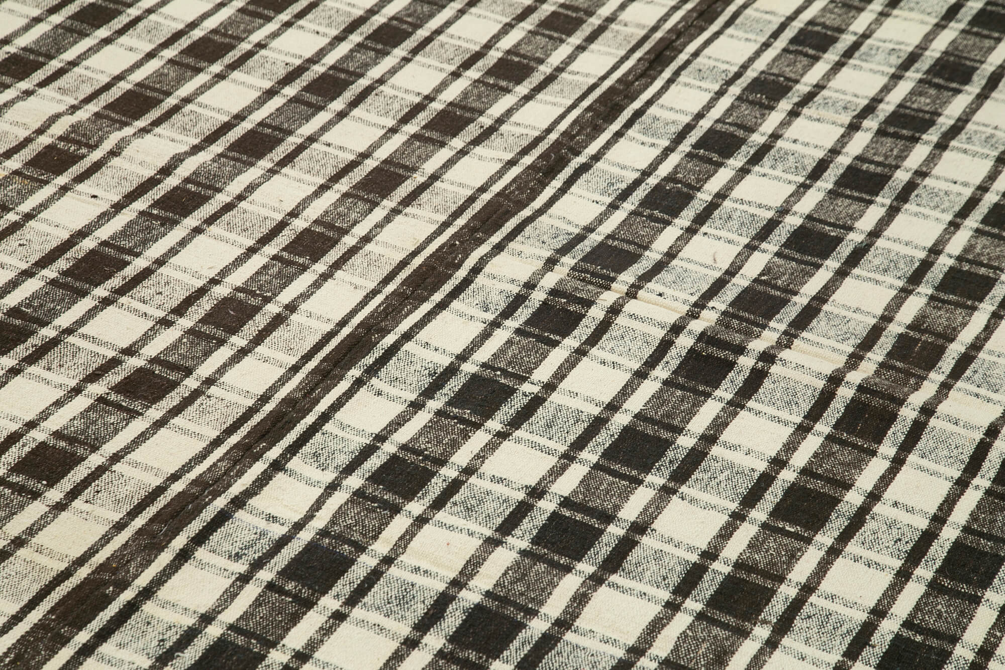 Handmade Area Rug - Anatolian Kilim Black Striped Cotton Wool Carpet 7'0''x11'6''
