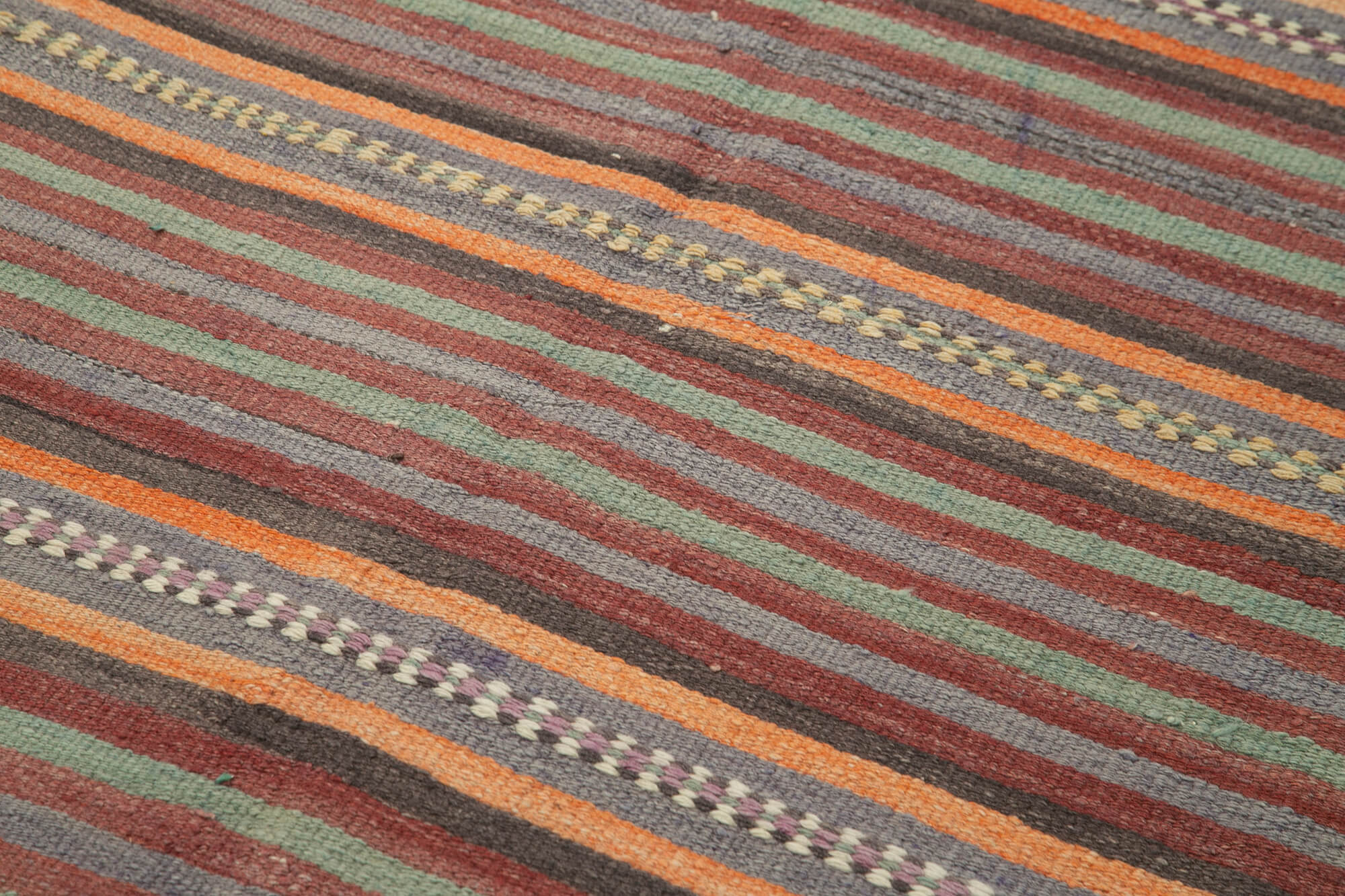Handmade Area Rug - Anatolian Kilim Orange Striped Cotton Wool Carpet 4'5''x8'7''