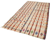Handmade Area Rug - Anatolian Kilim Orange Striped Cotton Wool Blend 4'10''x9'2''