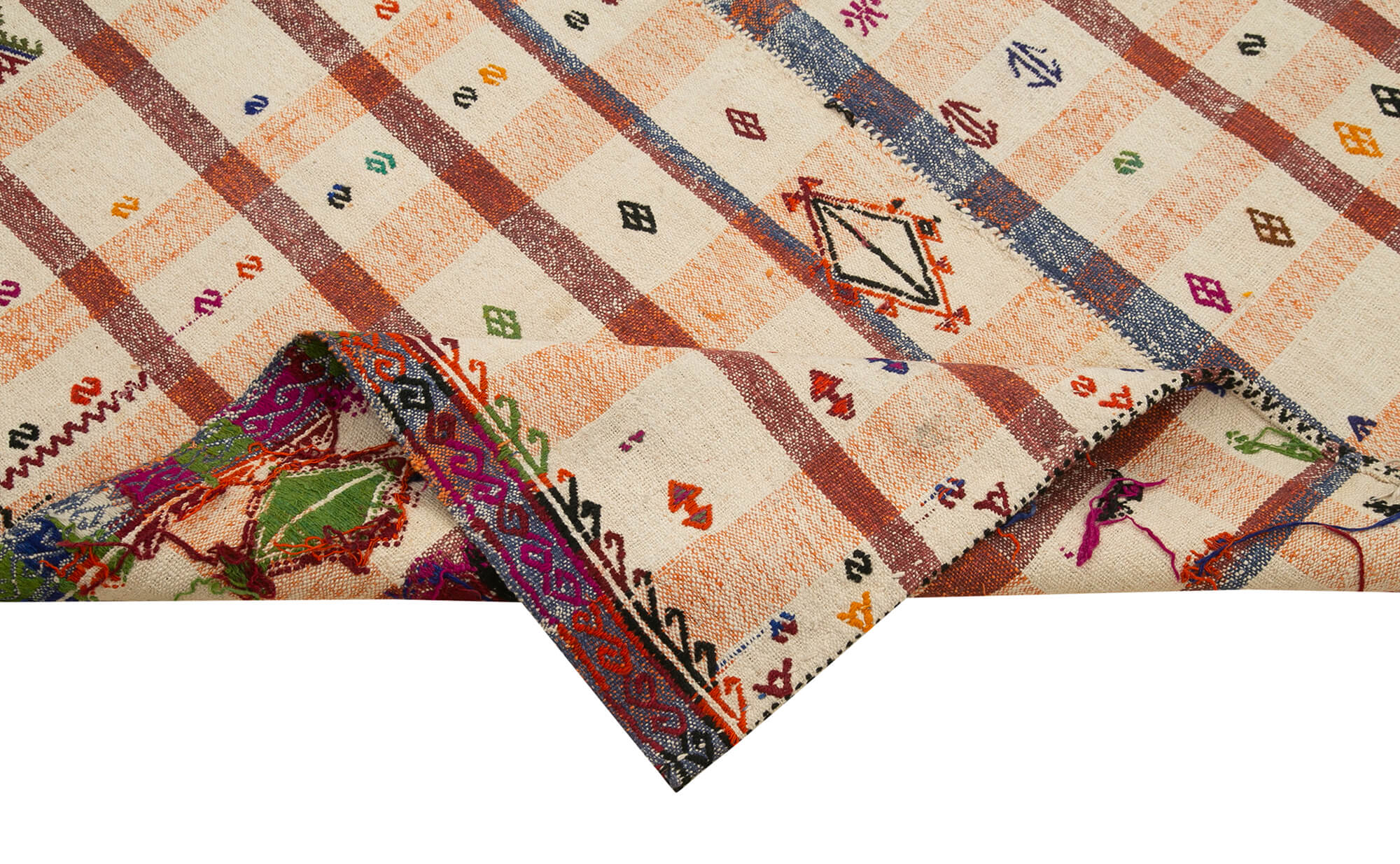 Handmade Area Rug - Anatolian Kilim Orange Striped Cotton Wool Blend 4'10''x9'2''