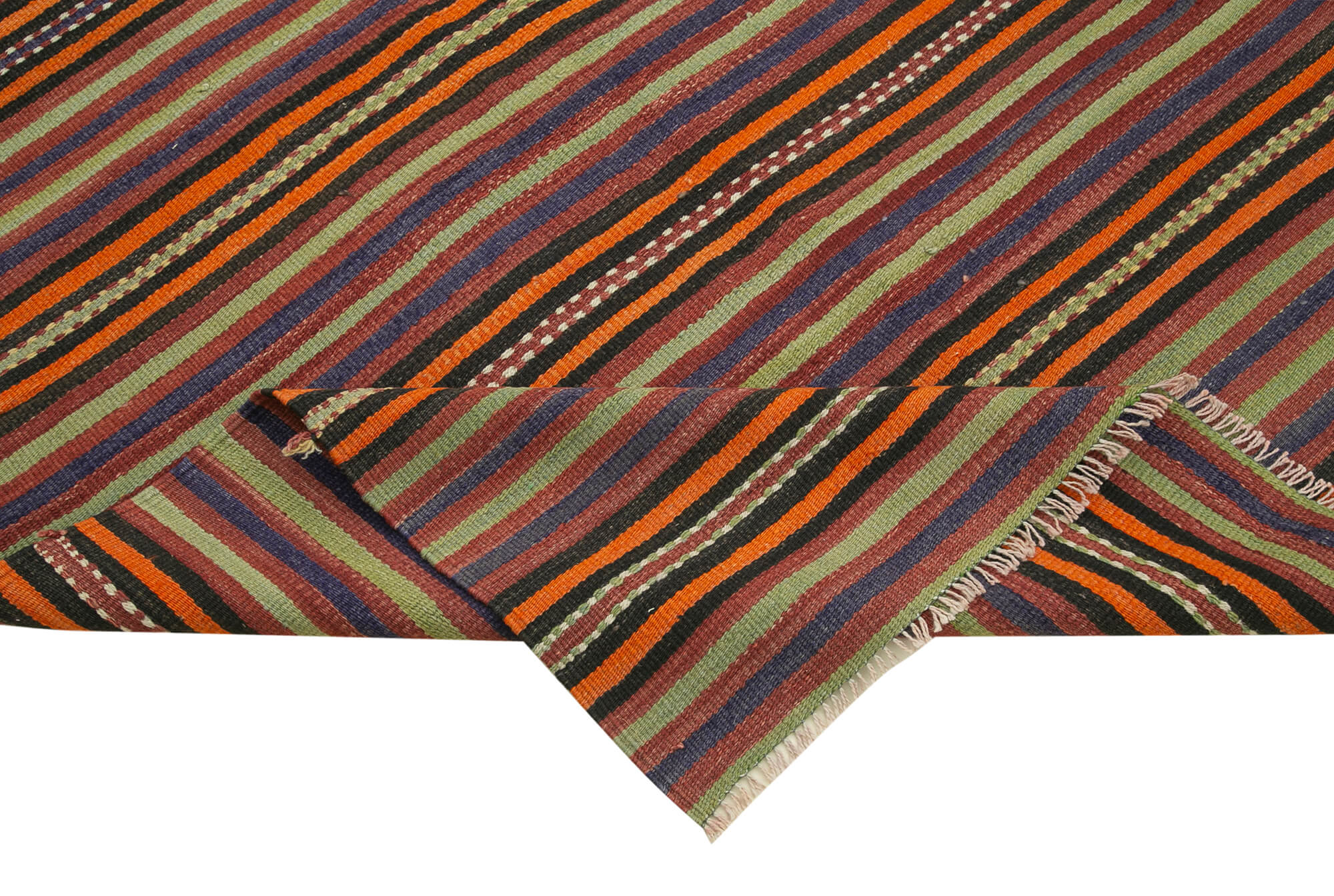 Handmade Area Rug | Anatolian Kilim Orange Striped Cotton Wool Carpet 4'10''x8'
