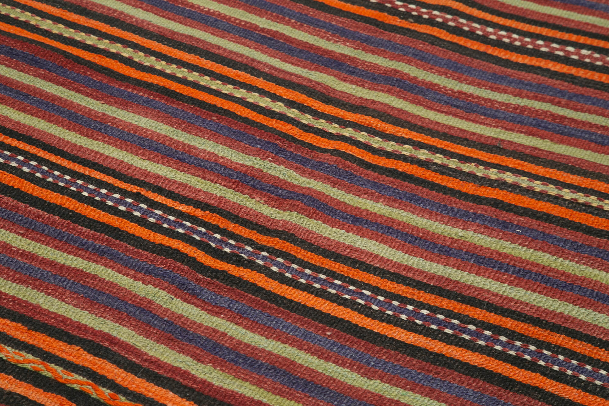 Handmade Area Rug | Anatolian Kilim Orange Striped Cotton Wool Carpet 4'10''x8'