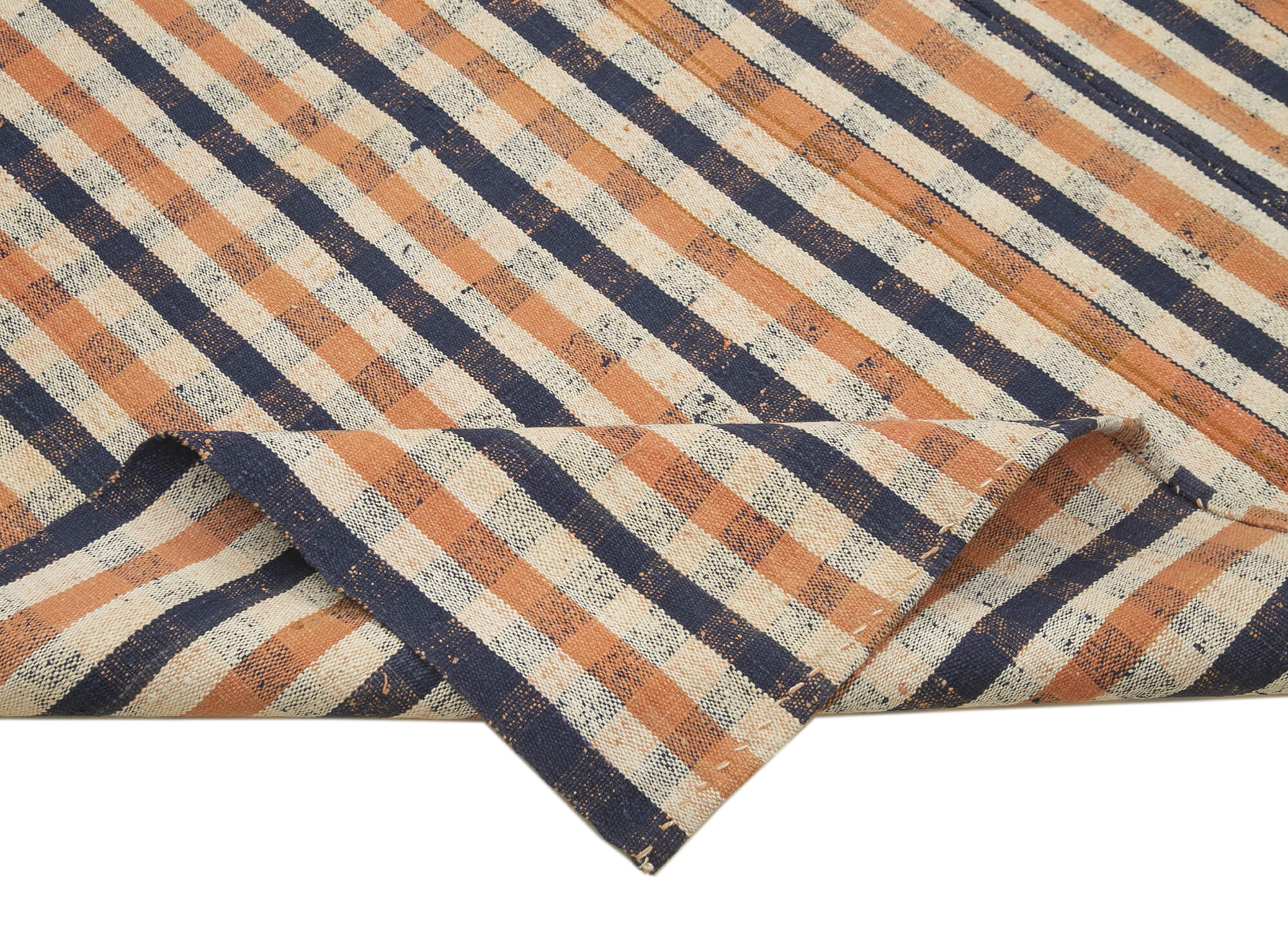 Handmade Area Rug – Anatolian Kilim Orange Striped Cotton Wool Rug 6'11''x11'1''