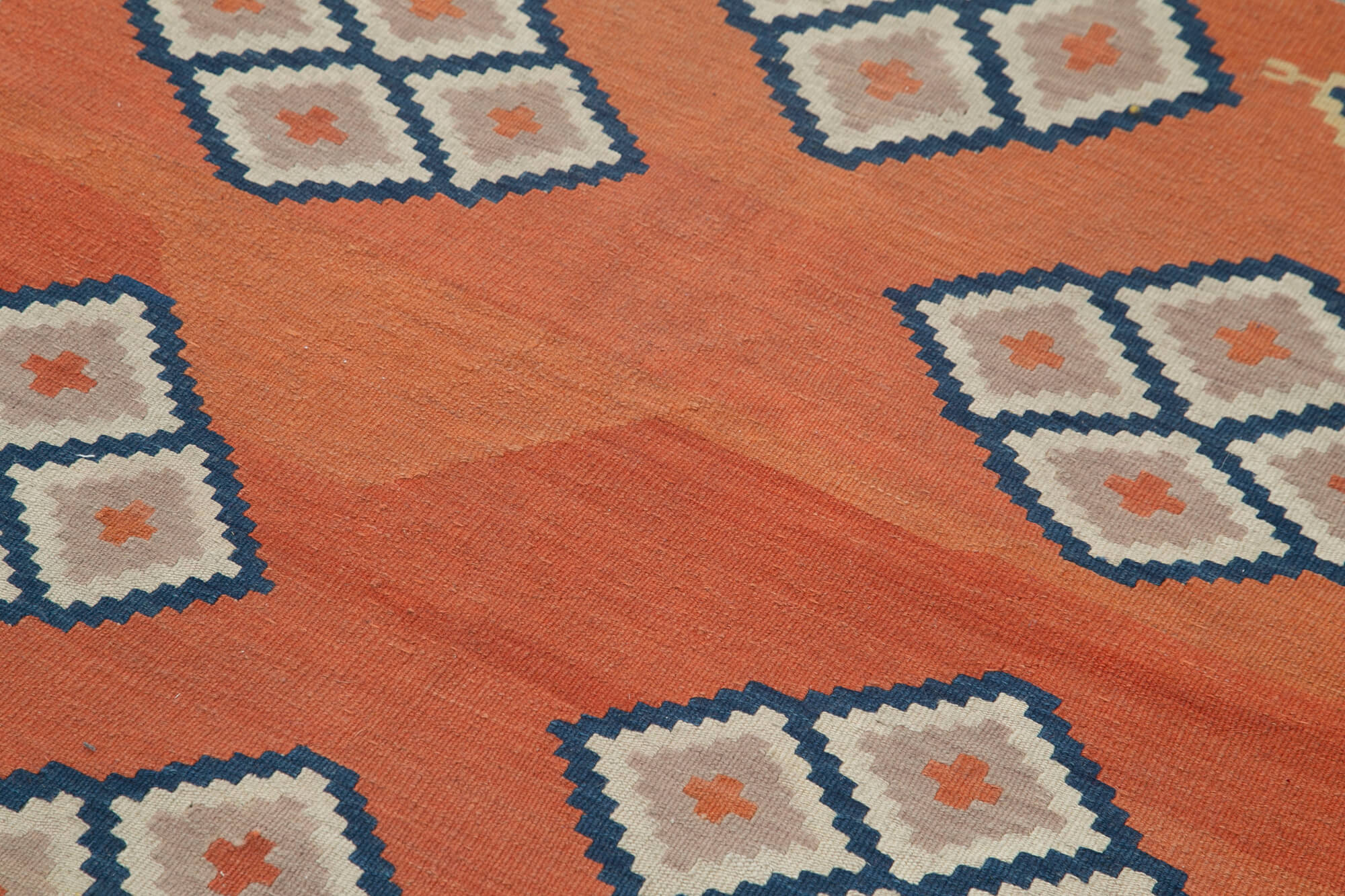 Handmade Area Rug – Anatolian Kilim Orange Geometric Cotton Wool Carpet 3'7''x5'5''