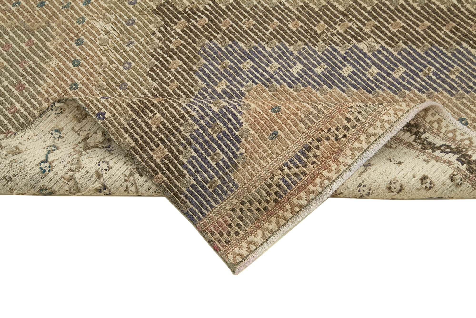 Handmade Area Rug - Anatolian Runner Beige Striped Cotton Wool Carpet 3'4''x8'11''