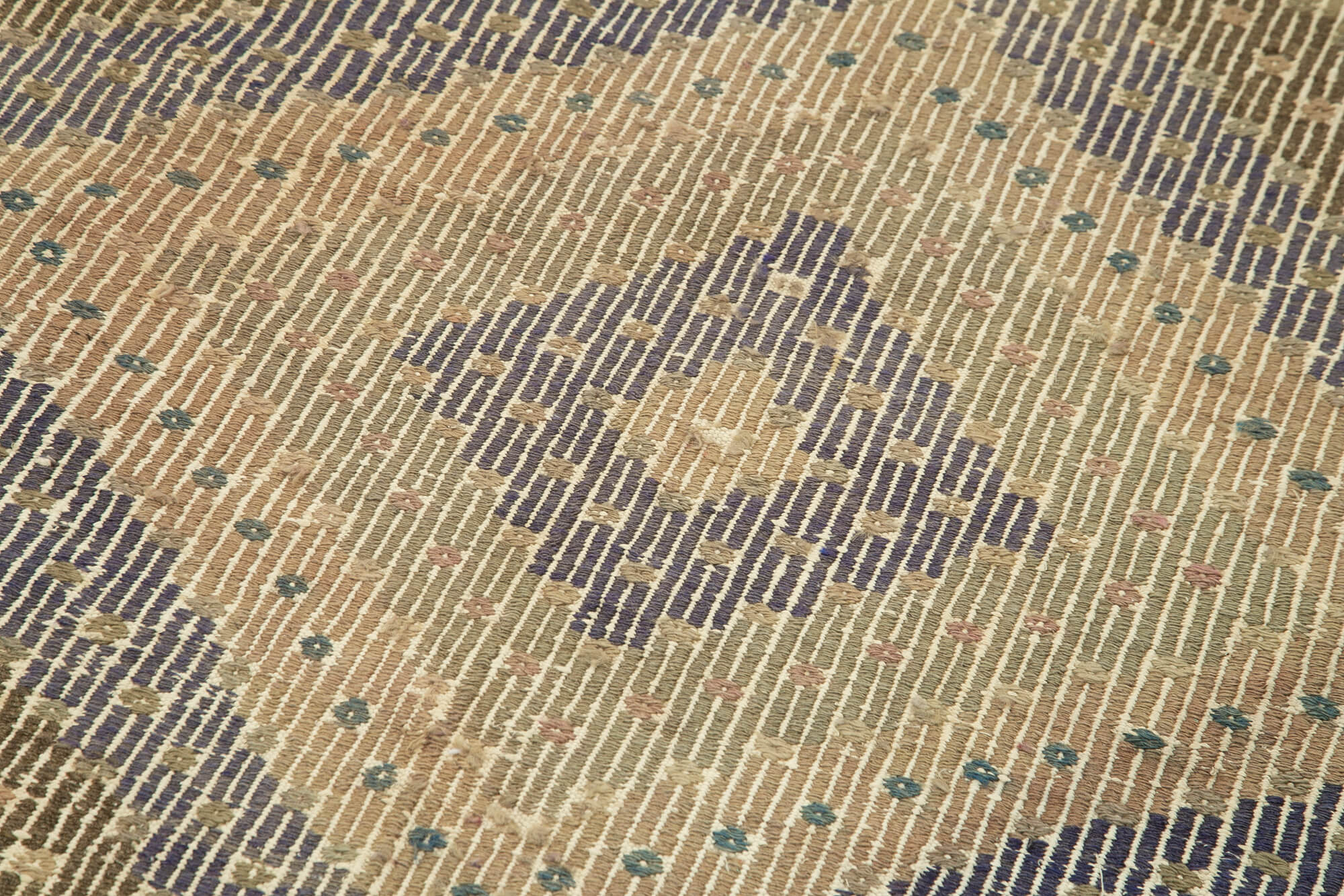 Handmade Area Rug - Anatolian Runner Beige Striped Cotton Wool Carpet 3'4''x8'11''