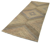 Handmade Area Rug - Anatolian Runner Beige Striped Cotton Wool Carpet 3'4''x8'11''