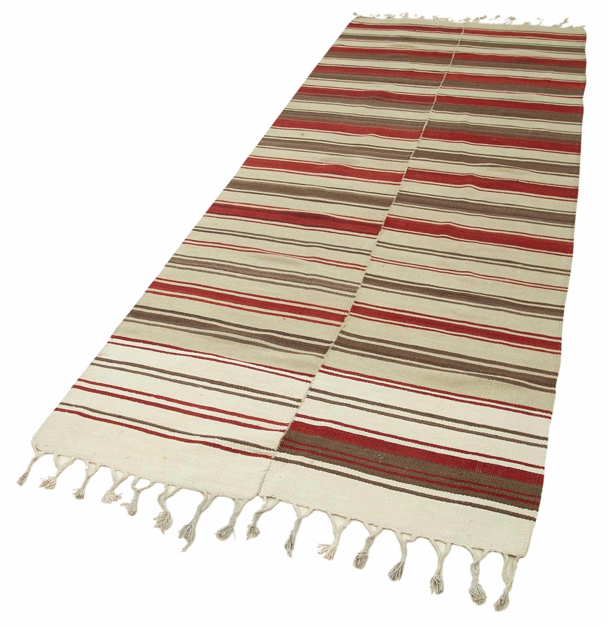 Handmade Area Rug - Anatolian Runner Beige Striped Cotton Wool Carpet 3'8''x10'10''