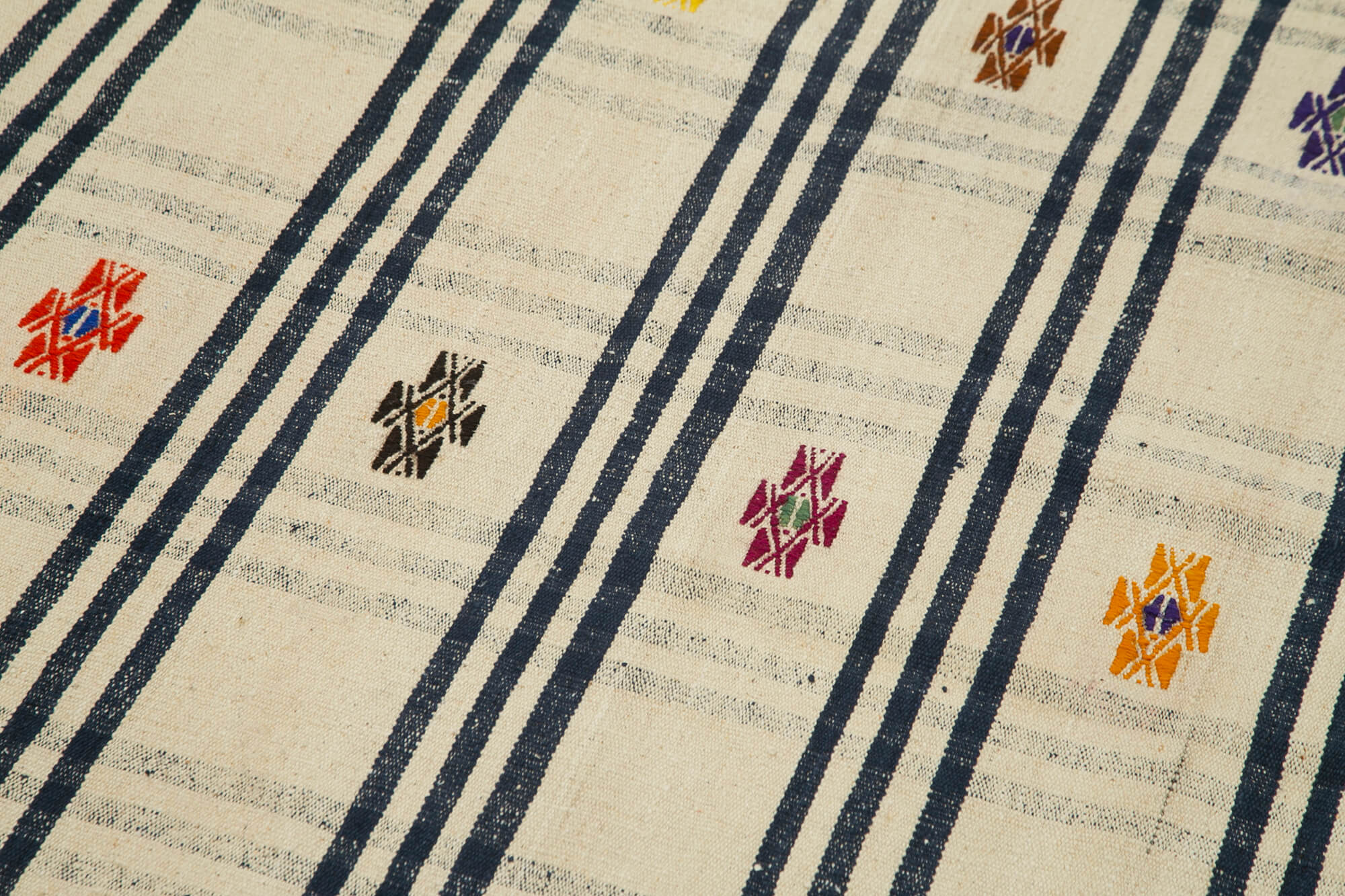 Handmade Wool Area Rug – Anatolian Runner Rug, Beige Striped Cotton Wool Carpet 3'9''x11'11''