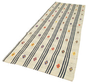 Handmade Wool Area Rug – Anatolian Runner Rug, Beige Striped Cotton Wool Carpet 3'9''x11'11''