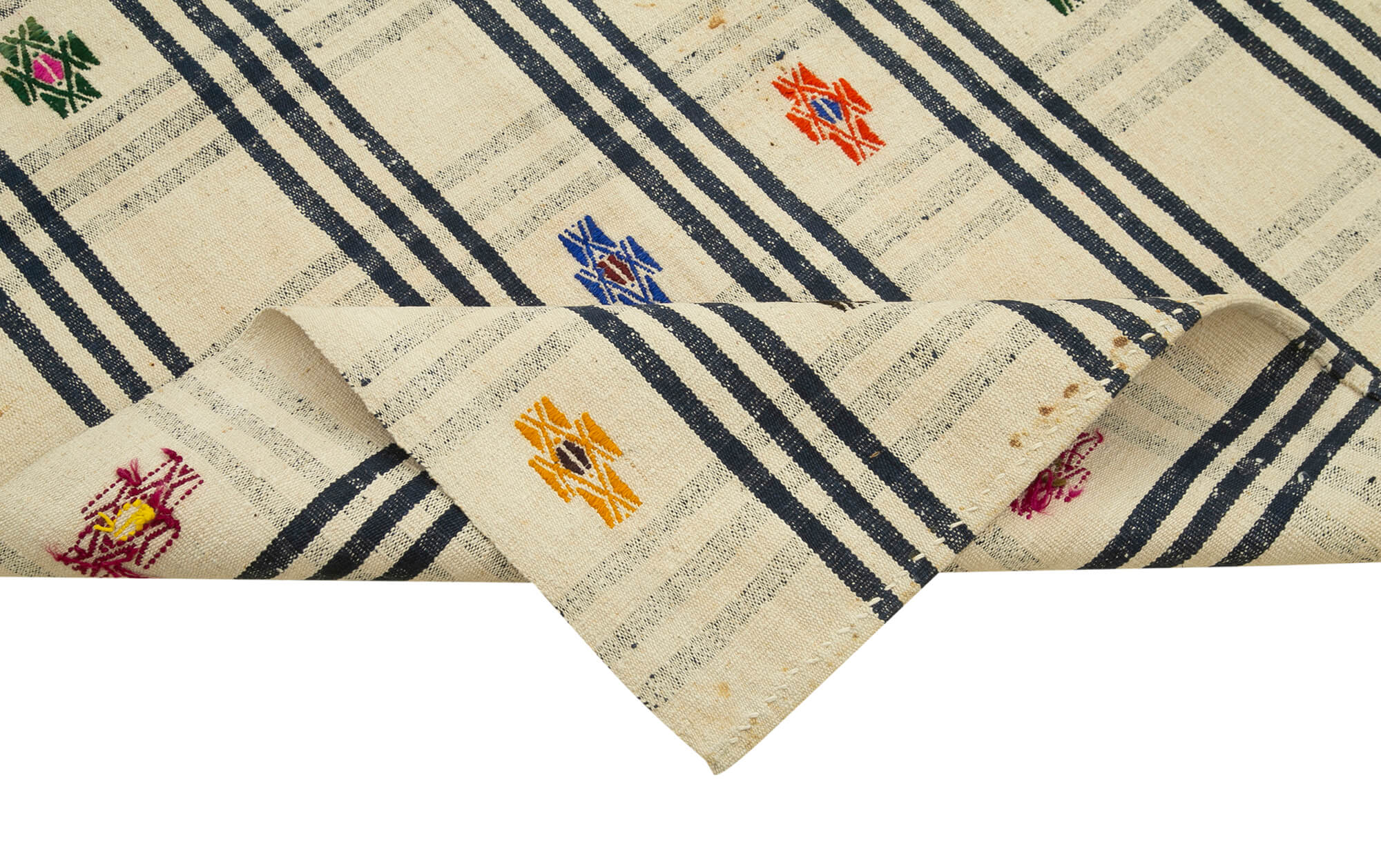 Handmade Wool Area Rug – Anatolian Runner Rug, Beige Striped Cotton Wool Carpet 3'9''x11'11''