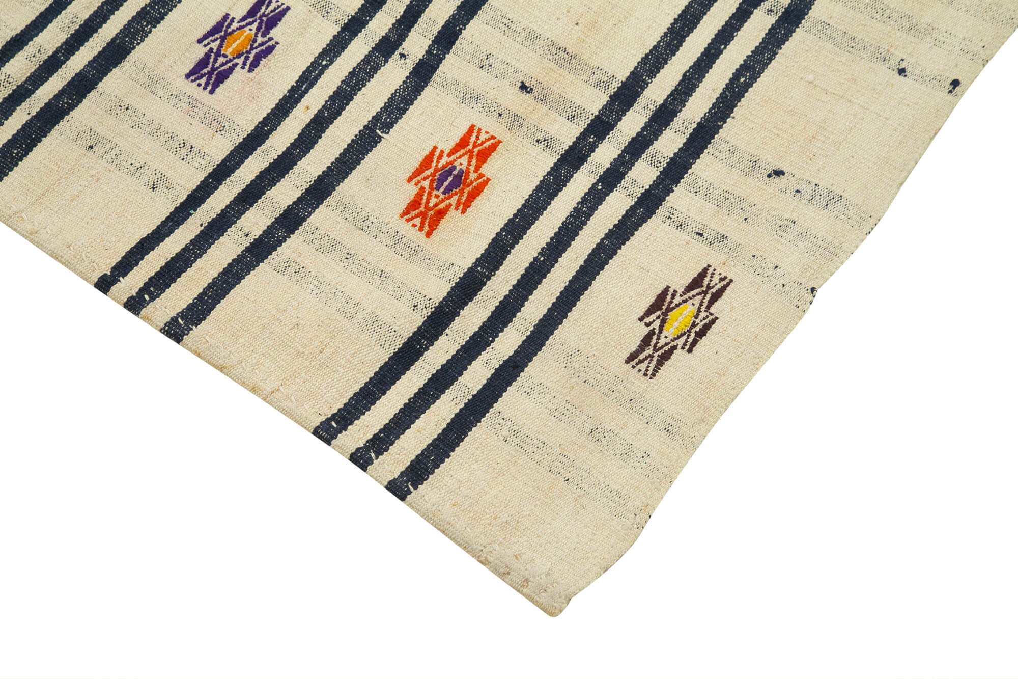 Handmade Wool Area Rug – Anatolian Runner Rug, Beige Striped Cotton Wool Carpet 3'9''x11'11''