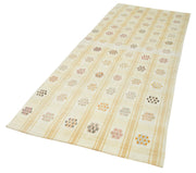 Handmade Area Rug - Anatolian Runner Rug | Beige Striped Cotton Wool Carpet 3'10''x9'7''