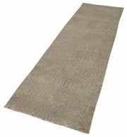 Handmade Area Rug - Anatolian Runner Beige Striped Cotton Wool Carpet 2'6''x9'8''