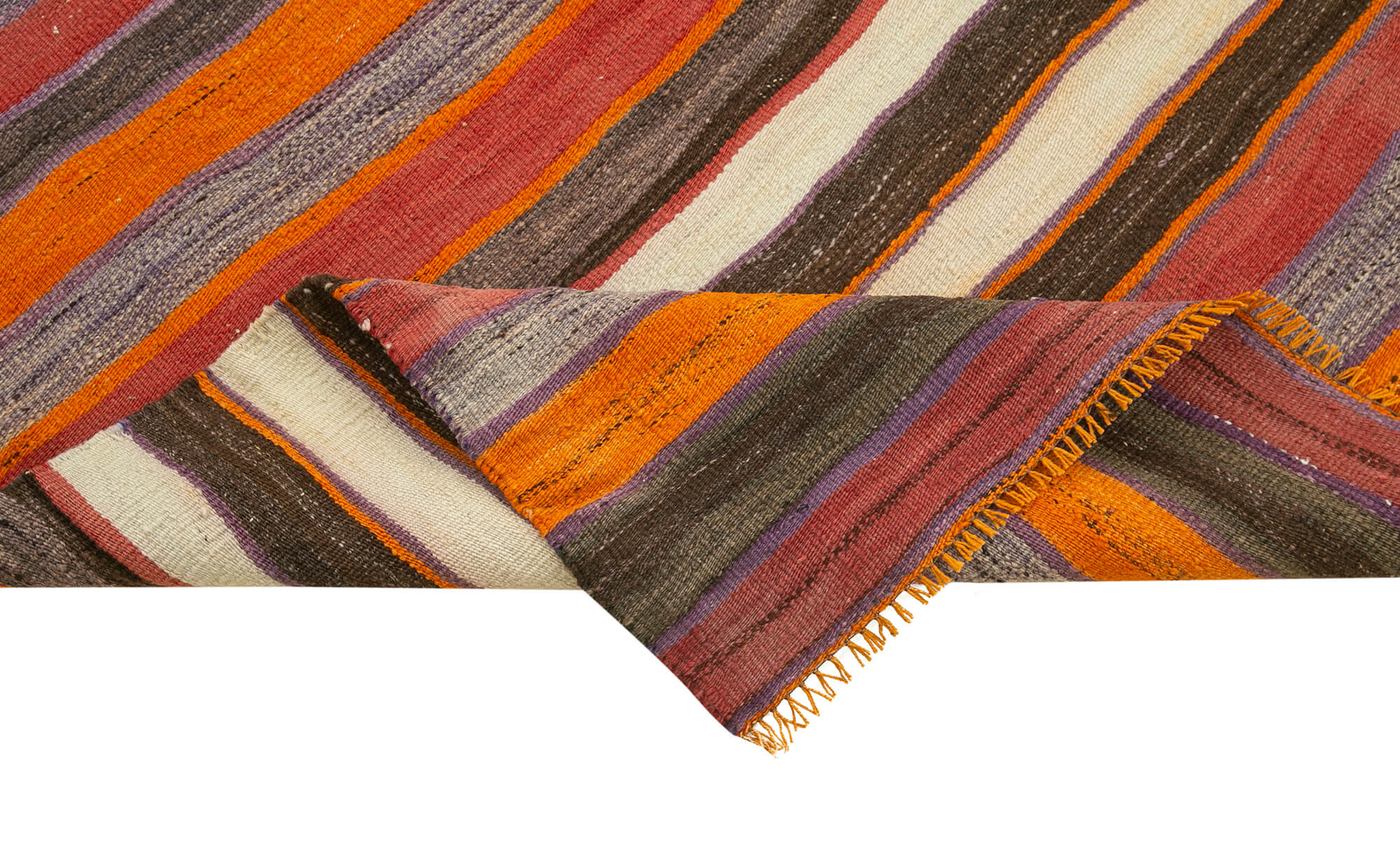 Handmade Area Rug - Anatolian Runner Rug | Cotton Wool Striped Carpet 3'3'' x 8'7''