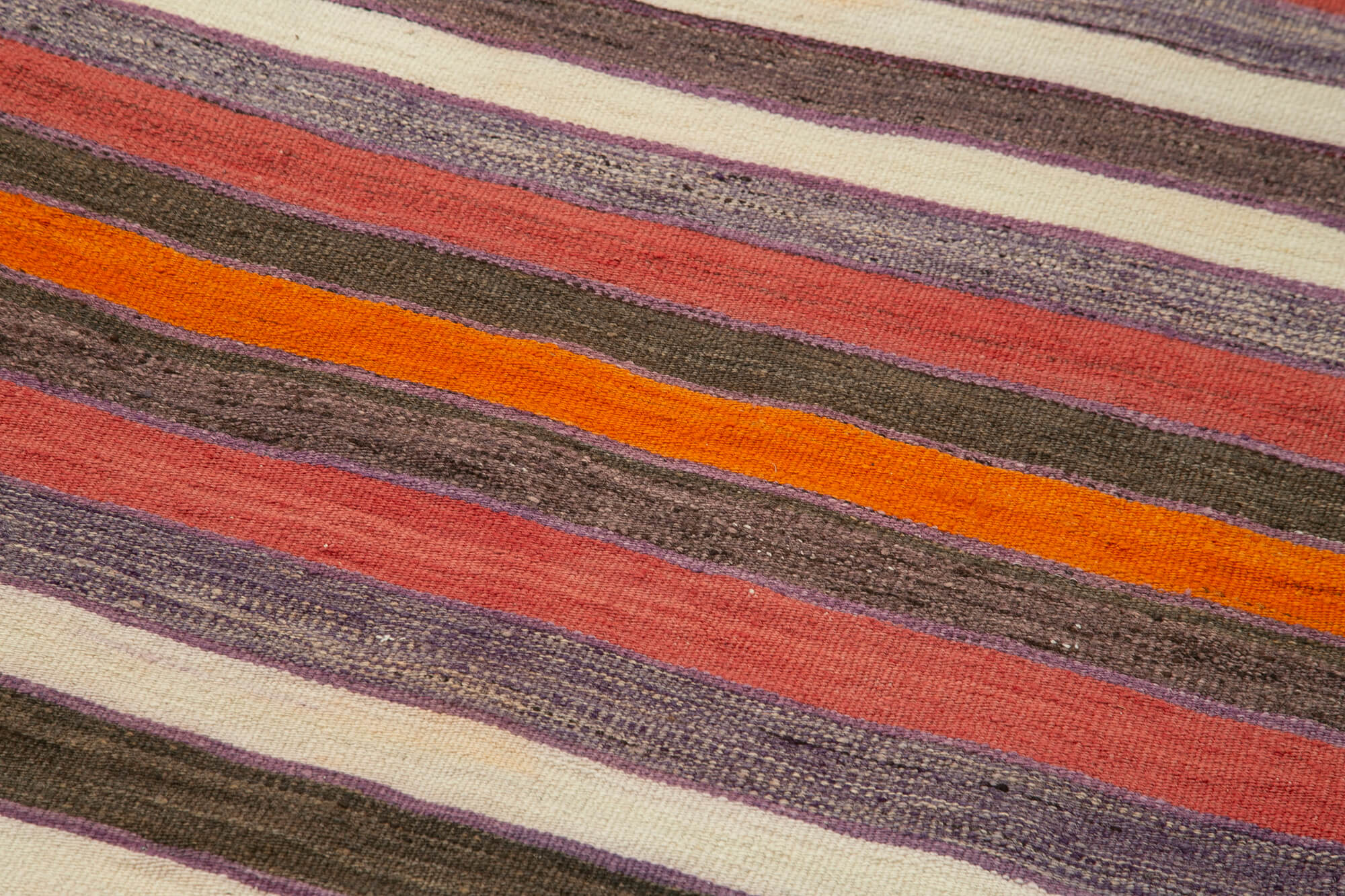 Handmade Area Rug - Anatolian Runner Rug | Cotton Wool Striped Carpet 3'3'' x 8'7''