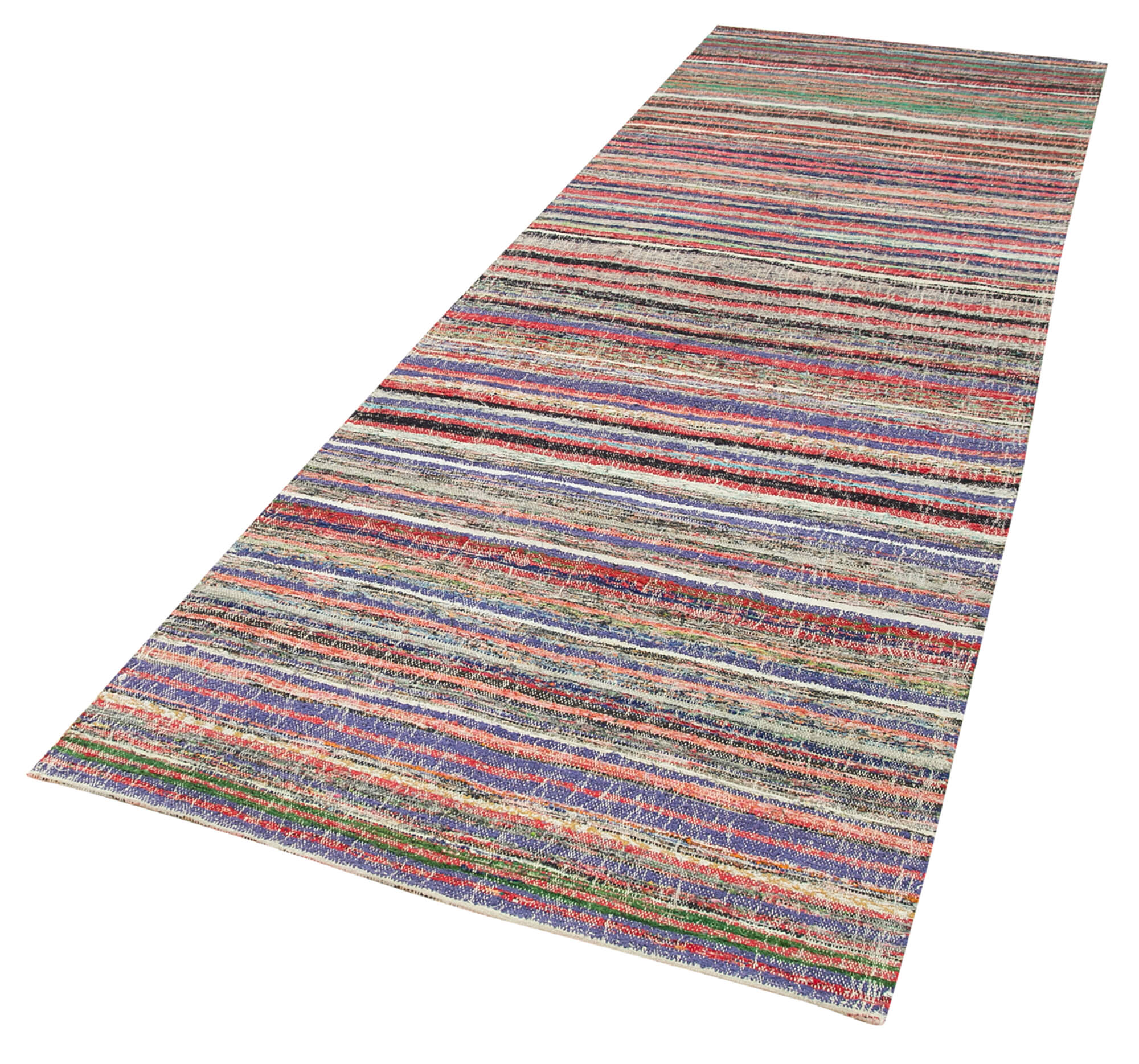 Handmade Area Rug – Anatolian Runner Cotton Wool Striped Turkish Vintage Carpet 3'9''x11'6''