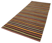 Handmade Area Rug - Anatolian Runner Cotton Wool Striped Vintage Turkish Carpet 4'4" x 11'4"