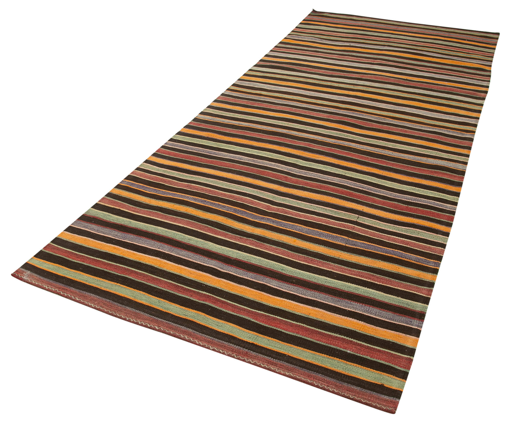 Handmade Area Rug - Anatolian Runner Cotton Wool Striped Vintage Turkish Carpet 4'4" x 11'4"