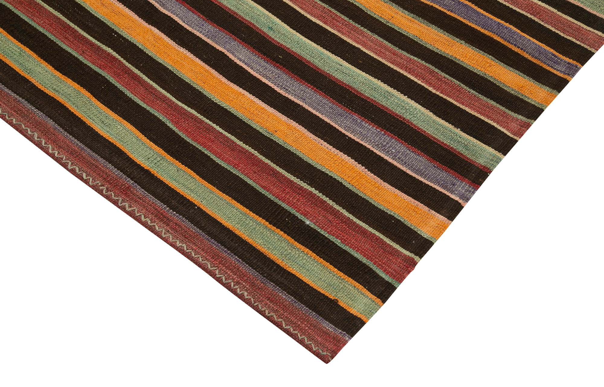 Handmade Area Rug - Anatolian Runner Cotton Wool Striped Vintage Turkish Carpet 4'4" x 11'4"