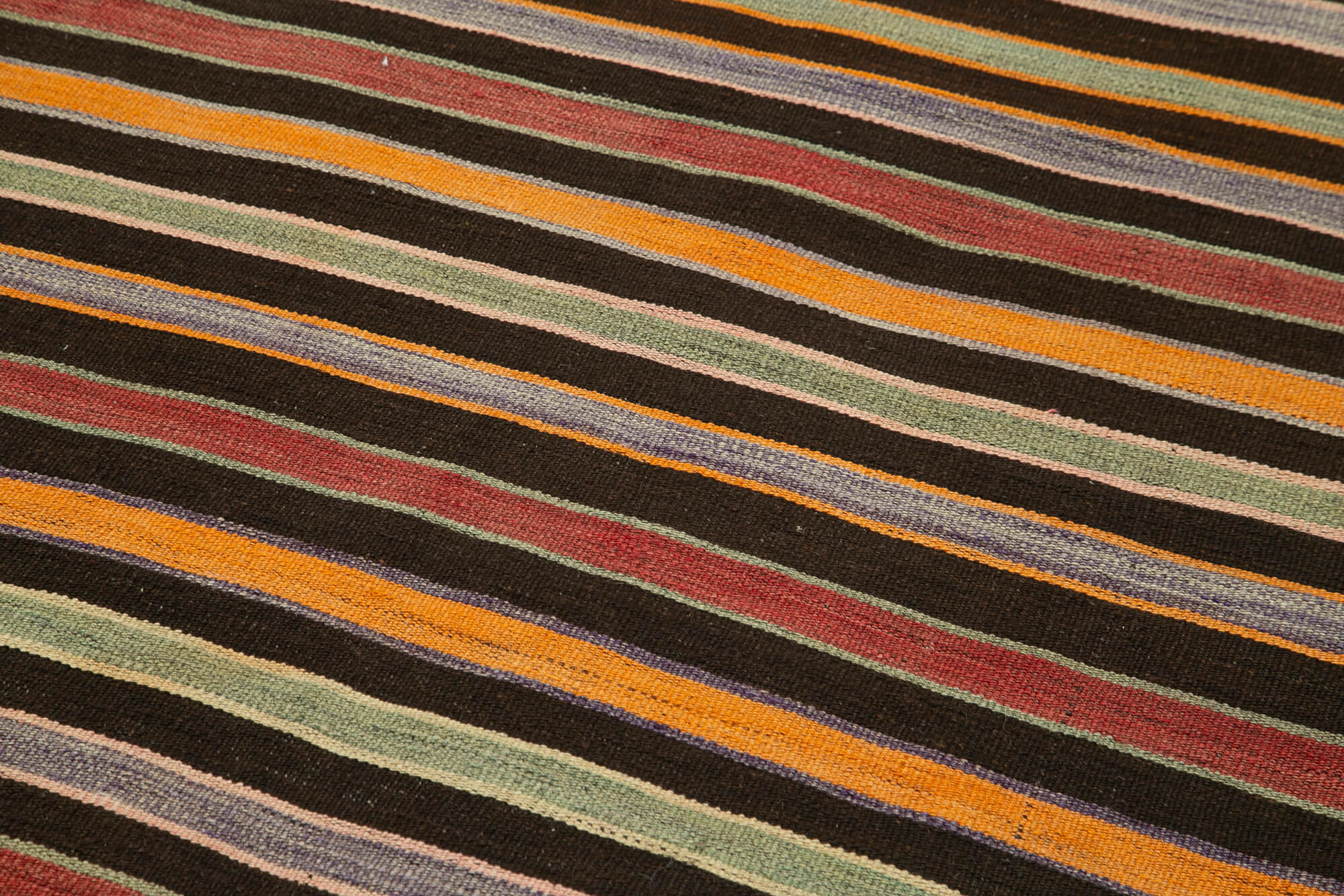 Handmade Area Rug - Anatolian Runner Cotton Wool Striped Vintage Turkish Carpet 4'4" x 11'4"