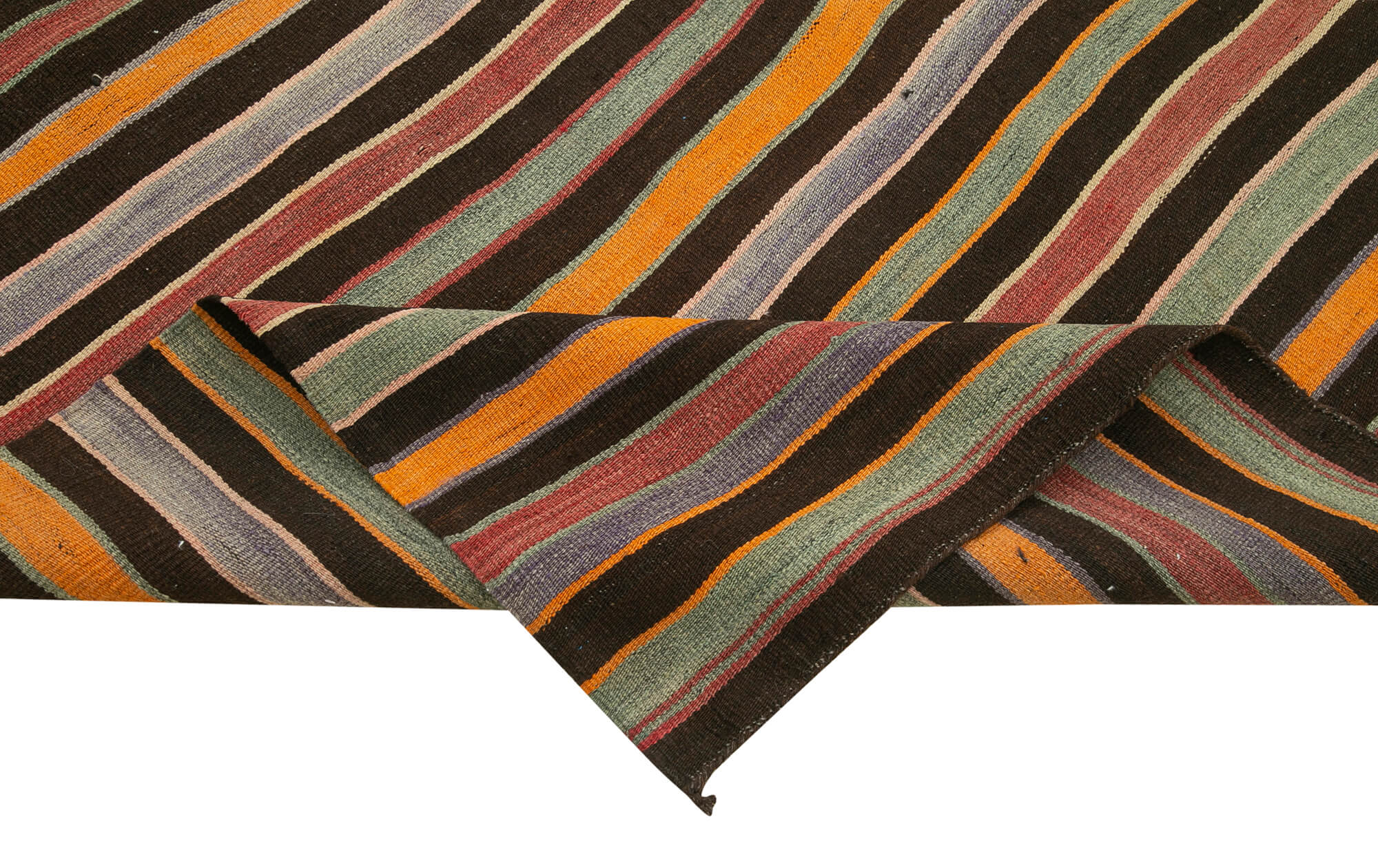 Handmade Area Rug - Anatolian Runner Cotton Wool Striped Vintage Turkish Carpet 4'4" x 11'4"