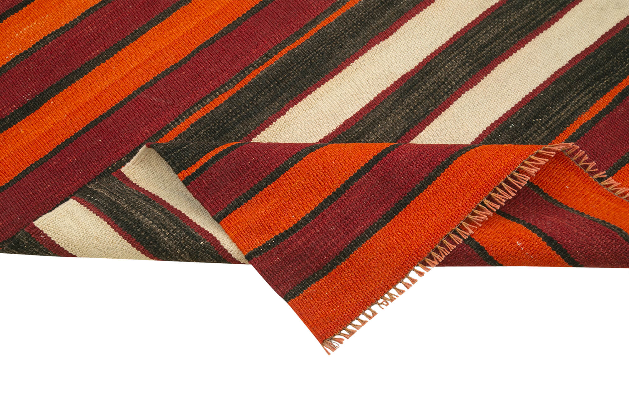 Handmade Cotton Wool Rug - Anatolian Runner Rug | Striped Durable Wool Area Rug 2'8''x10'9''