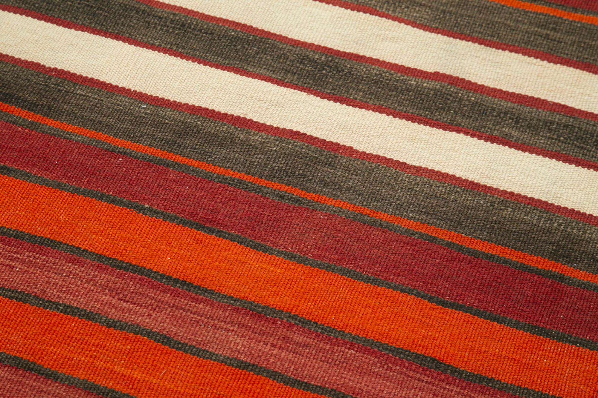 Handmade Cotton Wool Rug - Anatolian Runner Rug | Striped Durable Wool Area Rug 2'8''x10'9''