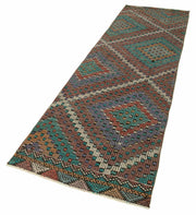 Handmade Area Rug - Anatolian Runner White Striped Cotton Wool Carpet 2'9''x10'5''