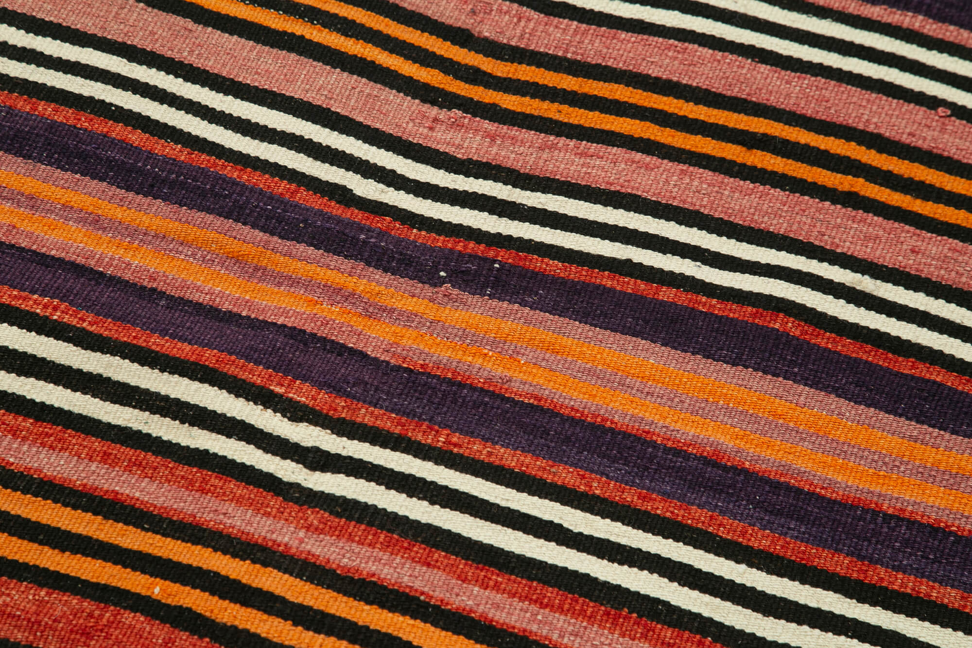 Handmade Area Rug – Striped Cotton Wool Turkish Runner Carpet 2'9''x10'10''