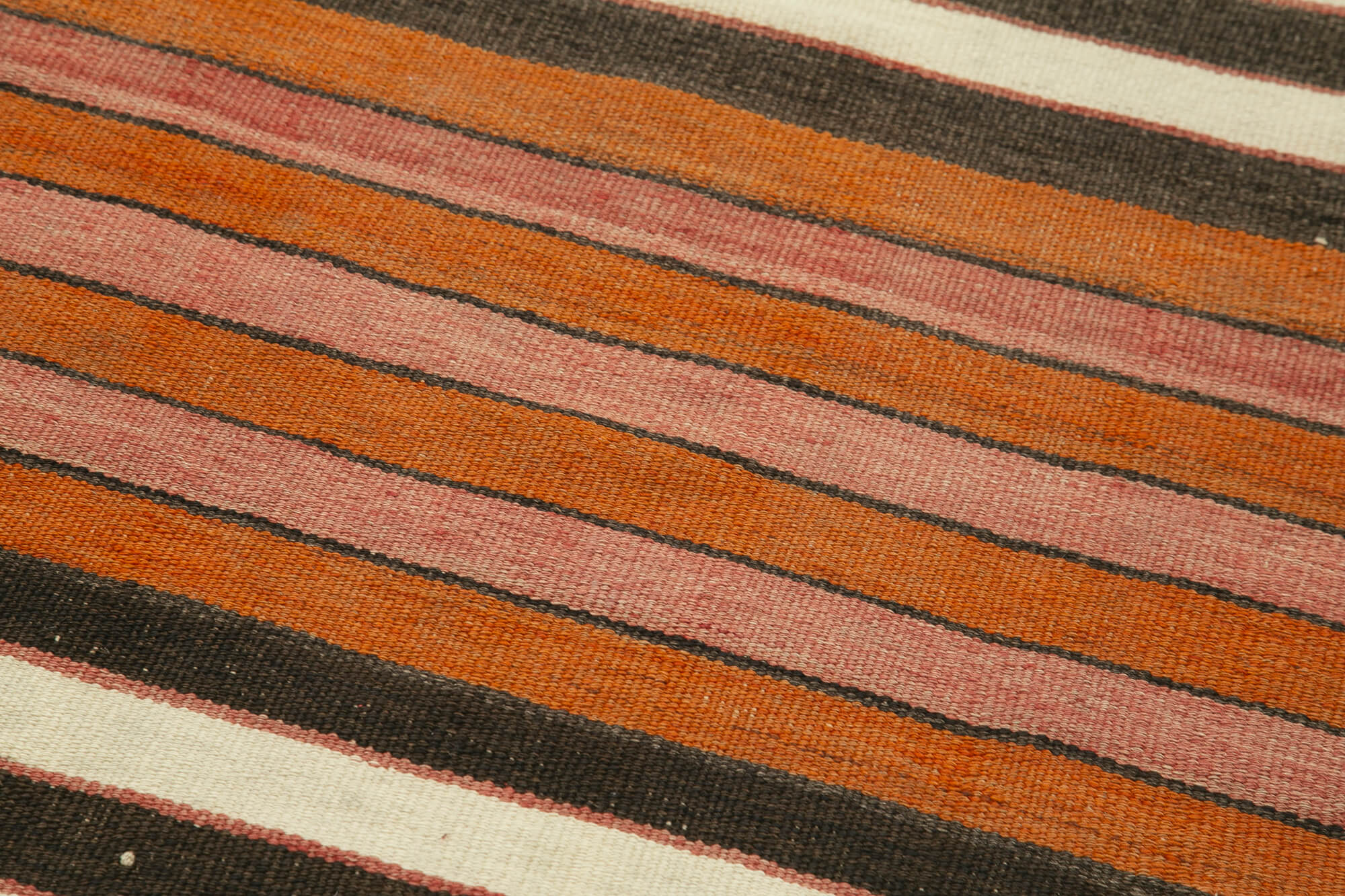 Handmade Area Rug - Anatolian Runner Cotton Wool Striped Vintage Carpet 2'11''x10'1''