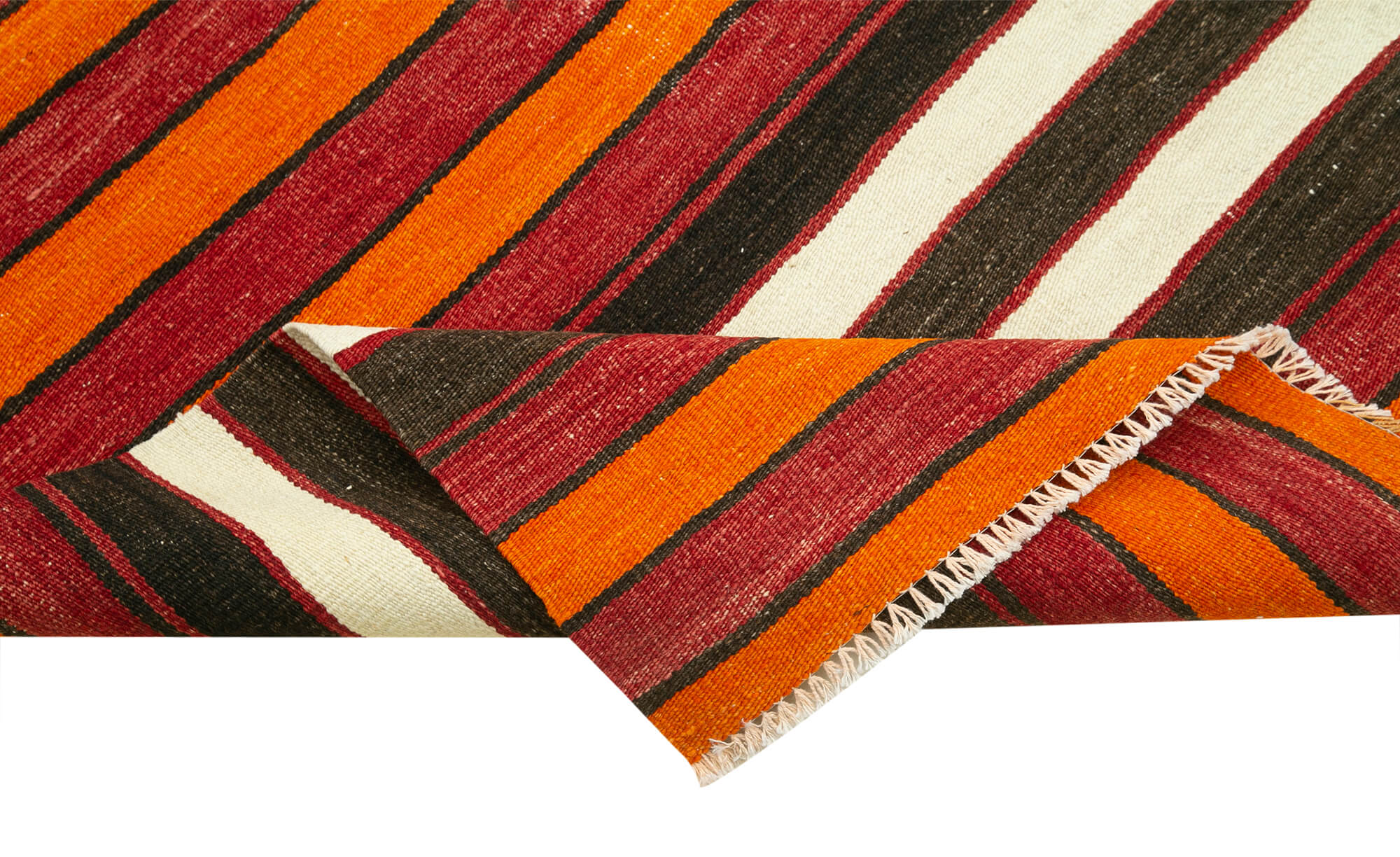 Handmade Cotton Wool Rug - Anatolian Runner | Striped Neutral Area Rug 2'11" x 10'4"