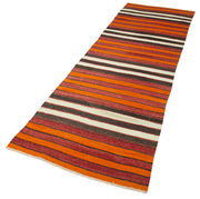 Handmade Cotton Wool Rug - Anatolian Runner | Striped Neutral Area Rug 2'11" x 10'4"