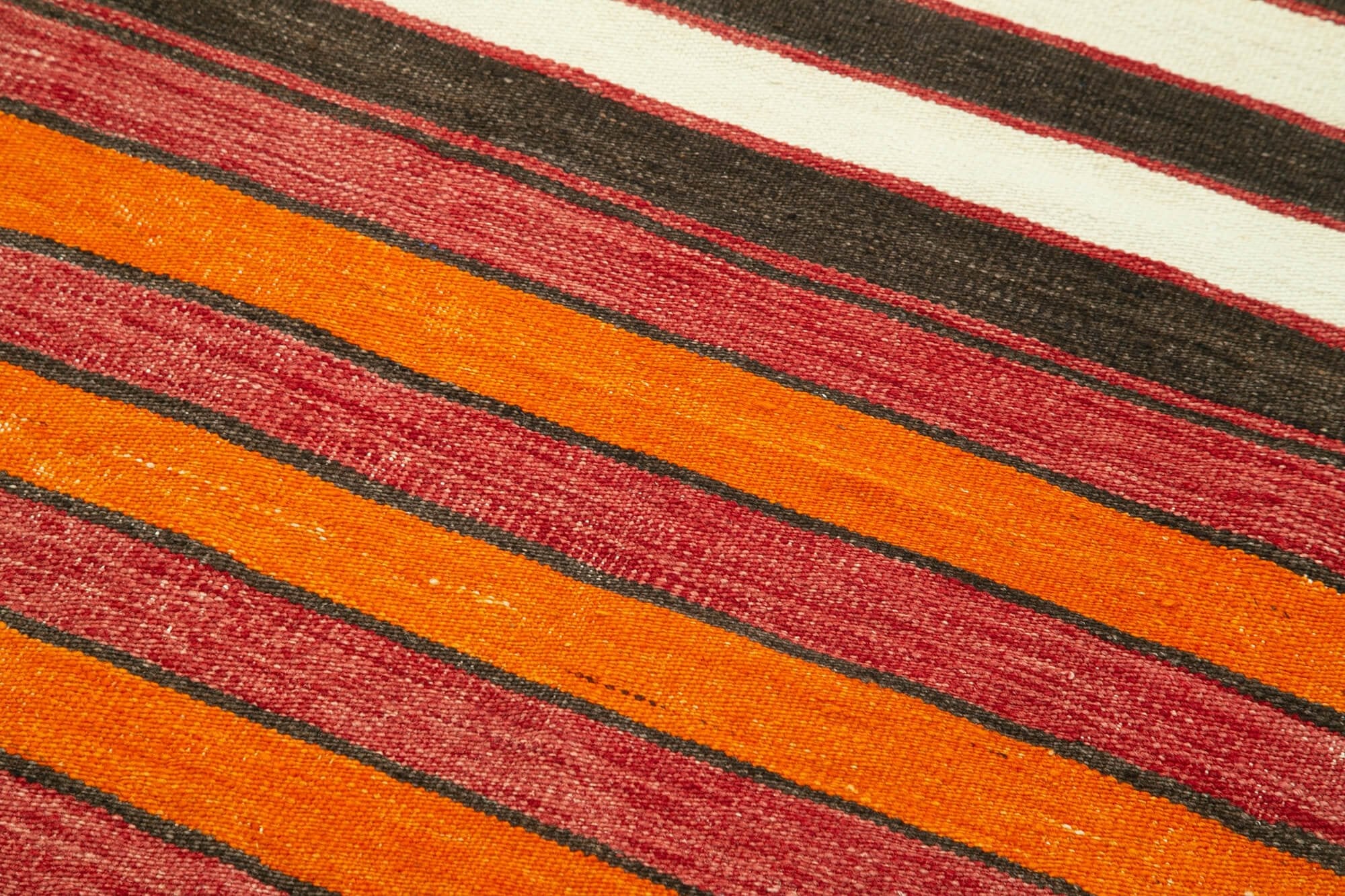 Handmade Cotton Wool Rug - Anatolian Runner | Striped Neutral Area Rug 2'11" x 10'4"